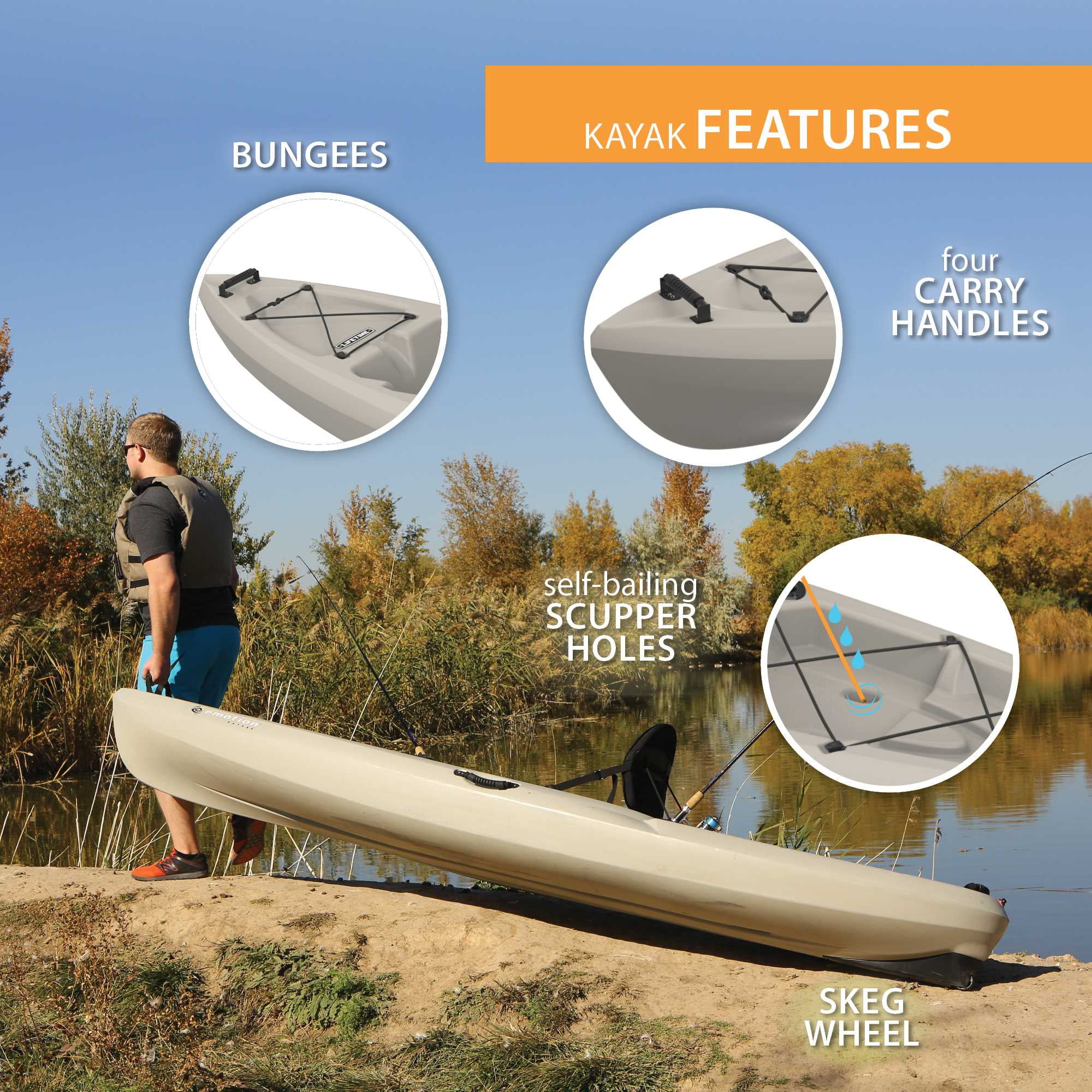 Lifetime Stealth Angler 110 Sit-on-Top Fishing Kayak, Sandstone (90514) - Womvr