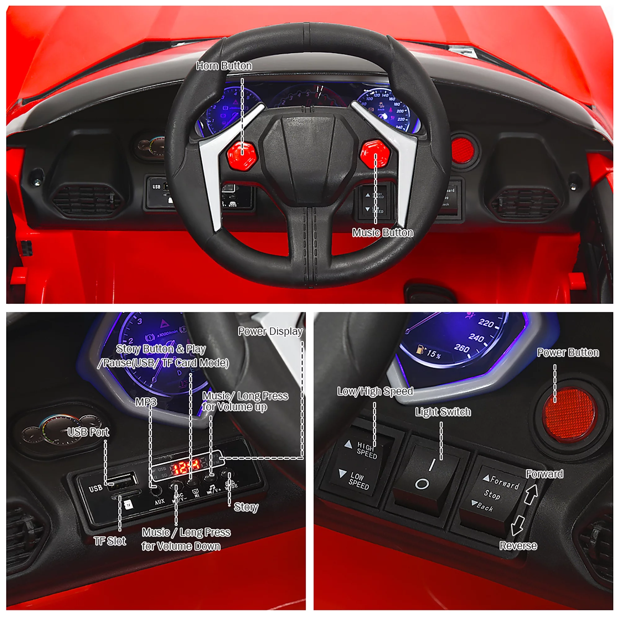 Costway 12V Kids Ride On Car 2.4G RC Electric Vehicle w/ Lights MP3 Openable Doors Pink - Womvr