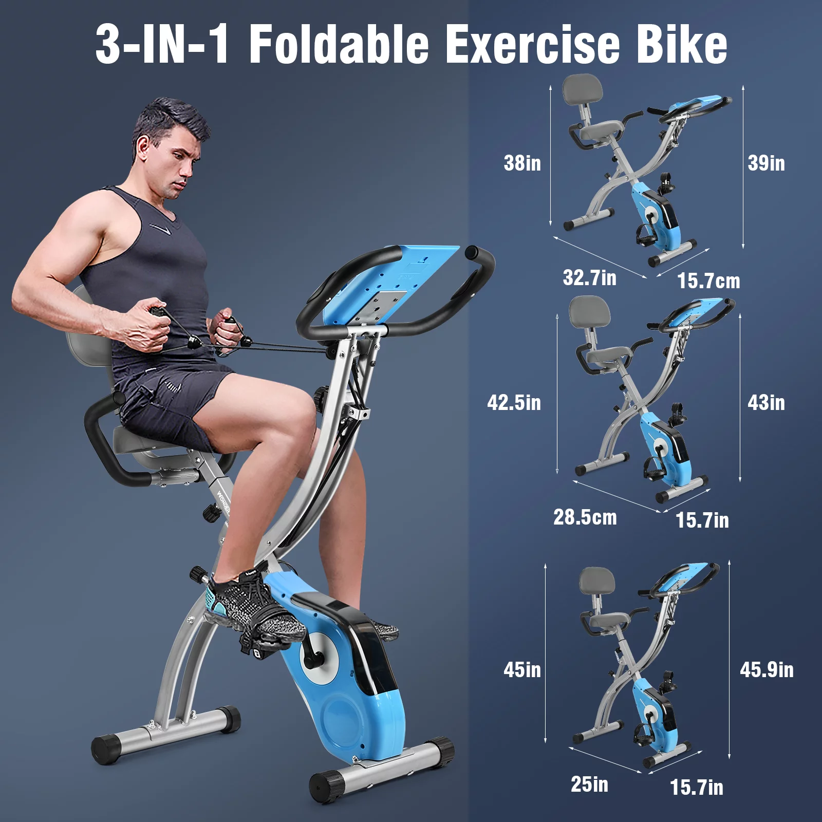 Wonder Maxi Exercise Bike Magnetic Fitness Cycle Folding Stationary Bike Indoor Home Use(White) - Womvr