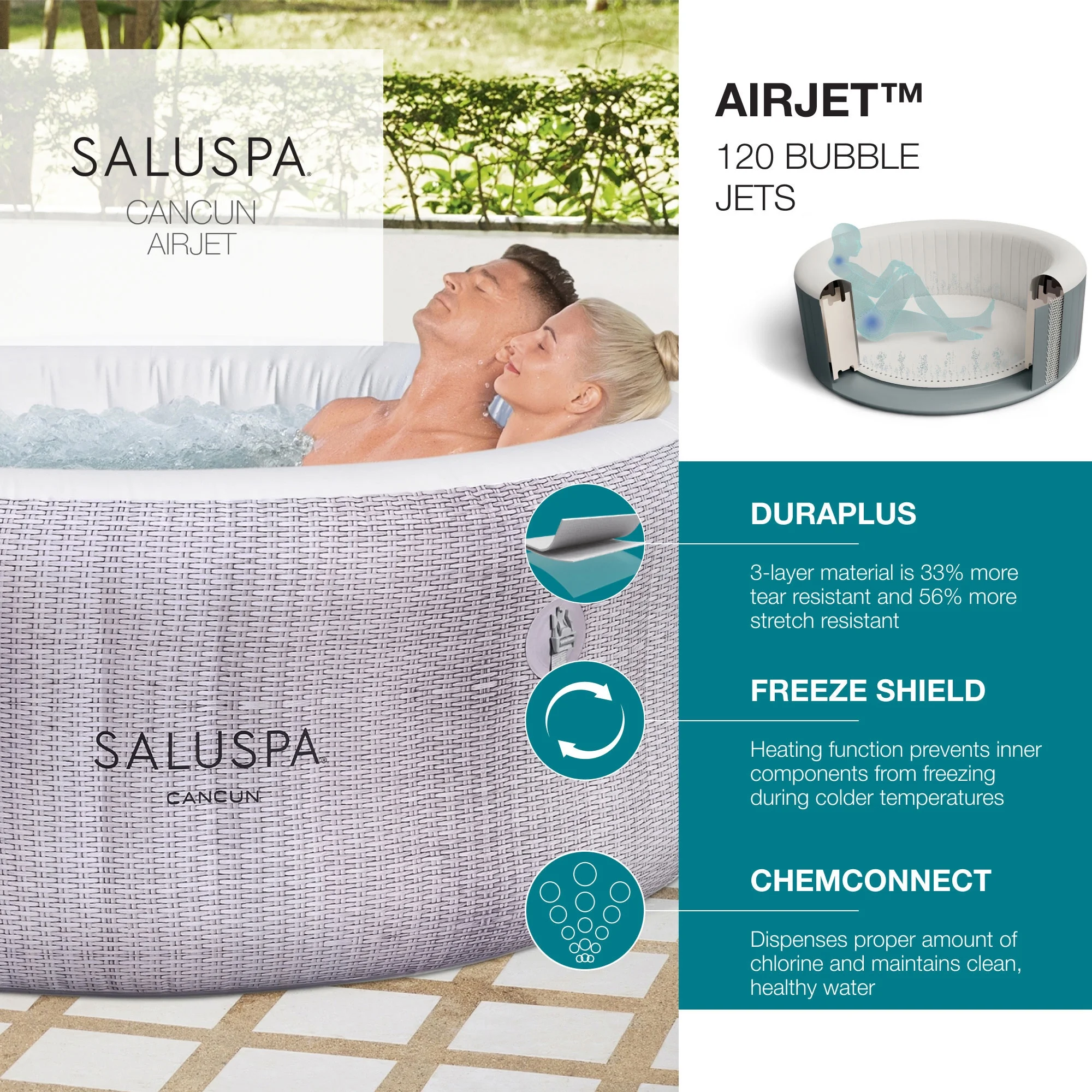 Bestway SaluSpa Cancun AirJet Inflatable Hot Tub with 120 Jets, Gray - Womvr