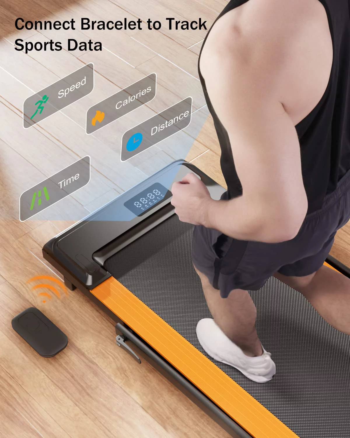 Superun 2 in 1 Folding Treadmill 3 HP Indoor Walking pad with 300lbs Capacity & APP Bracelet & Wider Running Belt(Orange) - Womvr