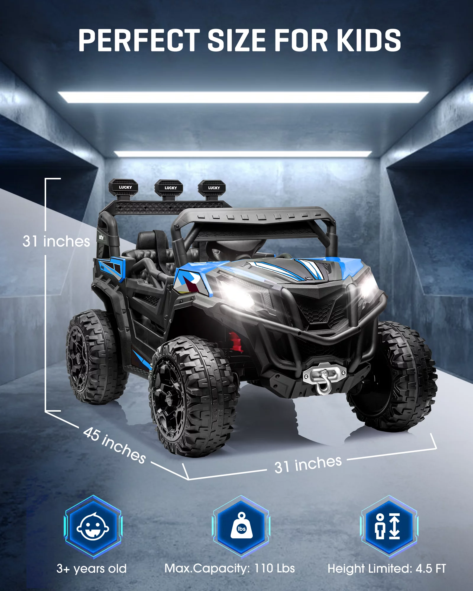 TOKTOO 24V Ride on Car, 4WD Powered Ride on UTV with Remote Control & Trunk Storage Space,  1 Seater Kid Car for Boys Girls -Blue - Womvr