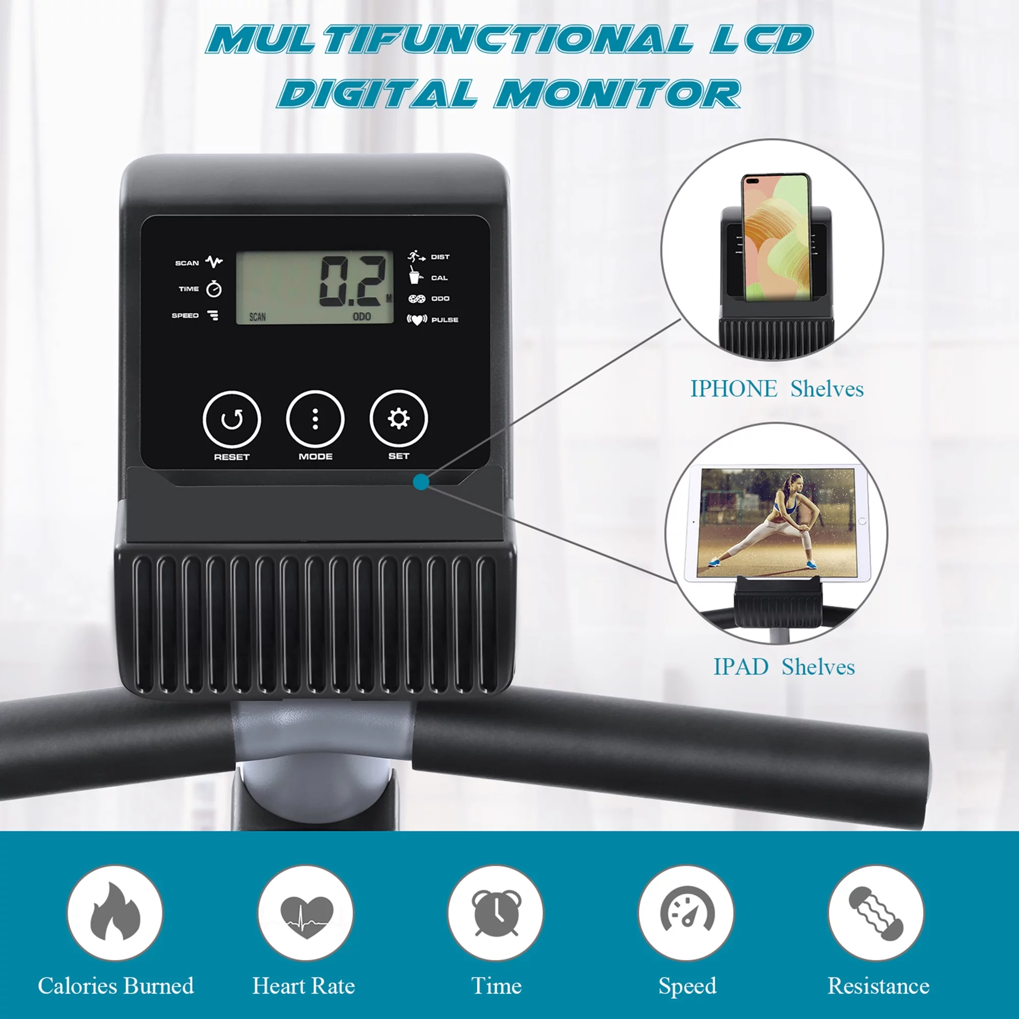 MARNUR Recumbent Exercise Bike with 8 Levels Adjustable Resistance, LCD Monitor, Pad Holder, Wheels - Womvr