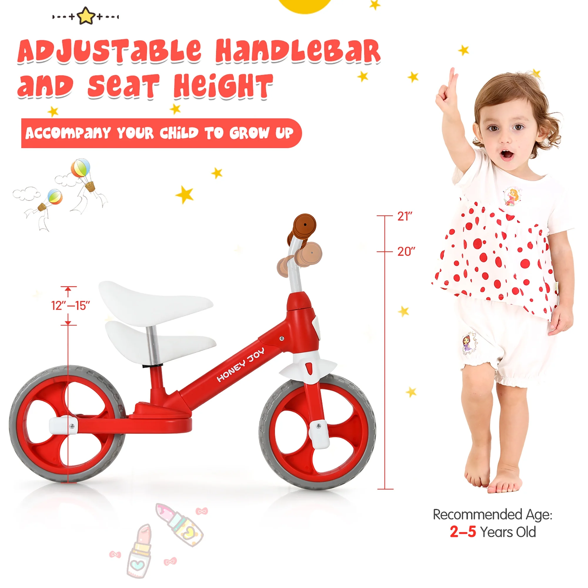 Honey Joy Kids Balance Bike Toddler Training Bicycle w/ Feetrests for 2-5 Years Old Red - Womvr