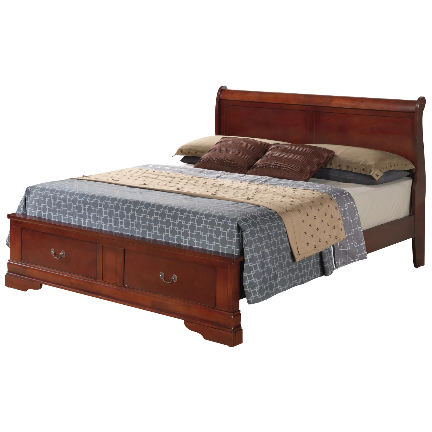Glory Furniture Louis Phillipe G3100D-QSB2 Queen  Storage Bed . Cherry - Womvr
