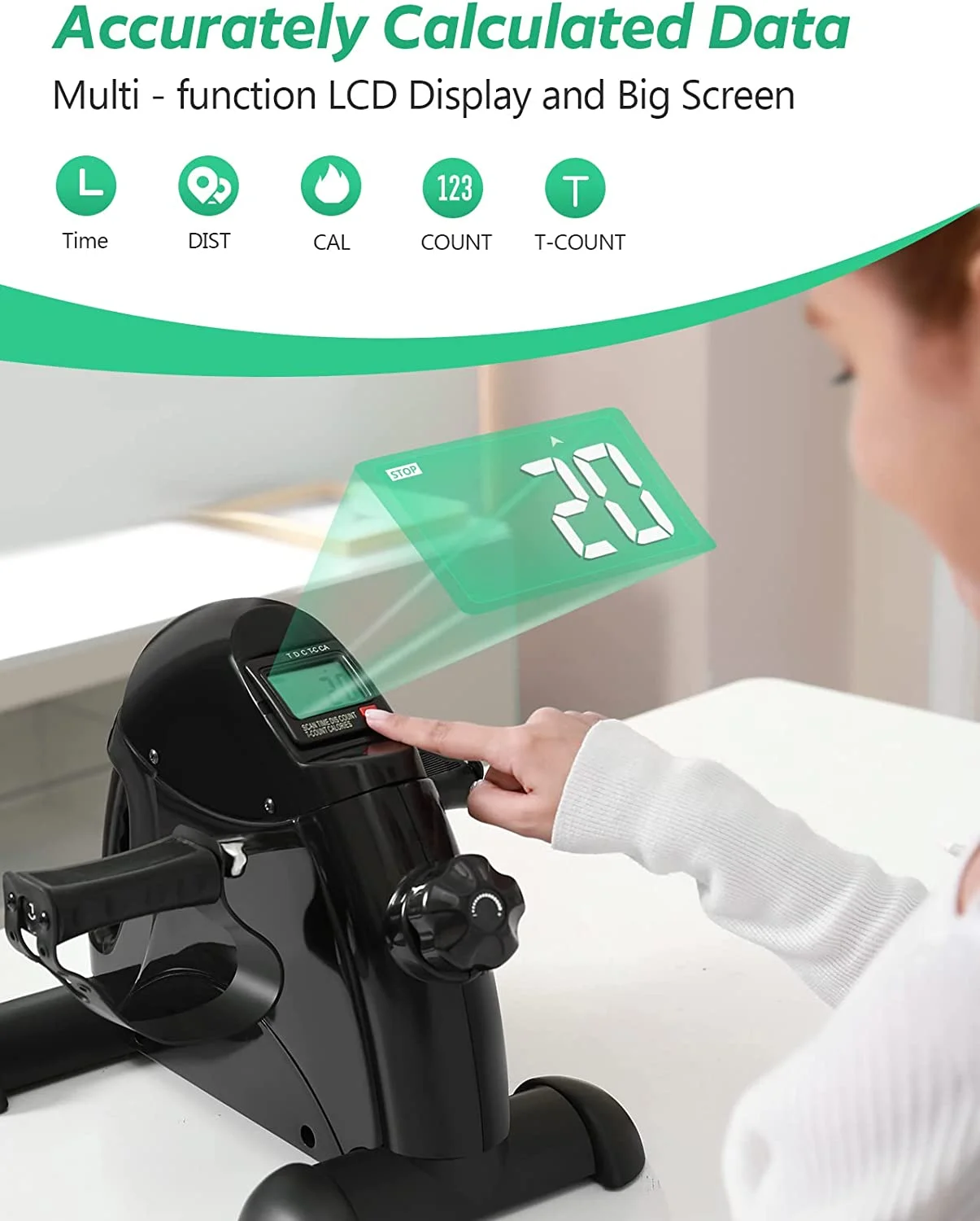 UPGO Mini Exercise Bike, Under Desk Bike Pedal Exerciser Portable Foot Cycle Arm & Leg Peddler Machine with LCD Screen Displays - Womvr