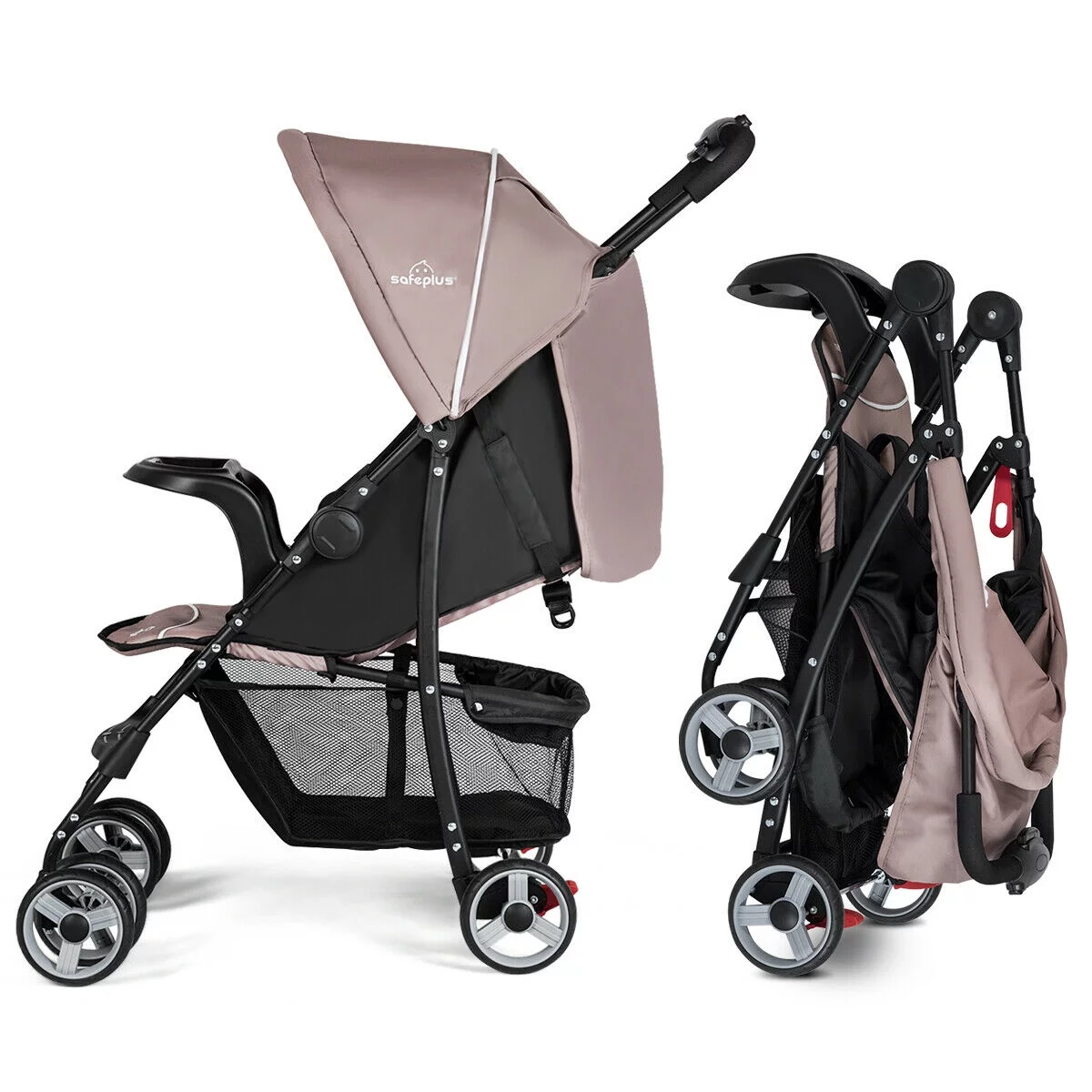 Costway Foldable Lightweight Baby Stroller Kids Travel Pushchair 5-Point Safety System Coffee - Womvr