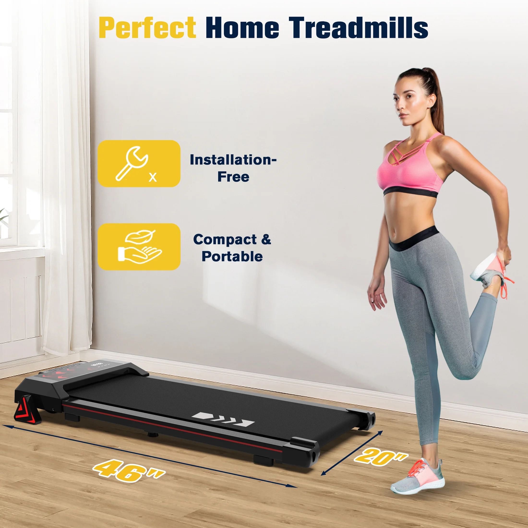 Incline Walking Pad Under Desk Treadmill Portable with Remote 265LBS 2.25HP Workout Fitness, Black - Womvr