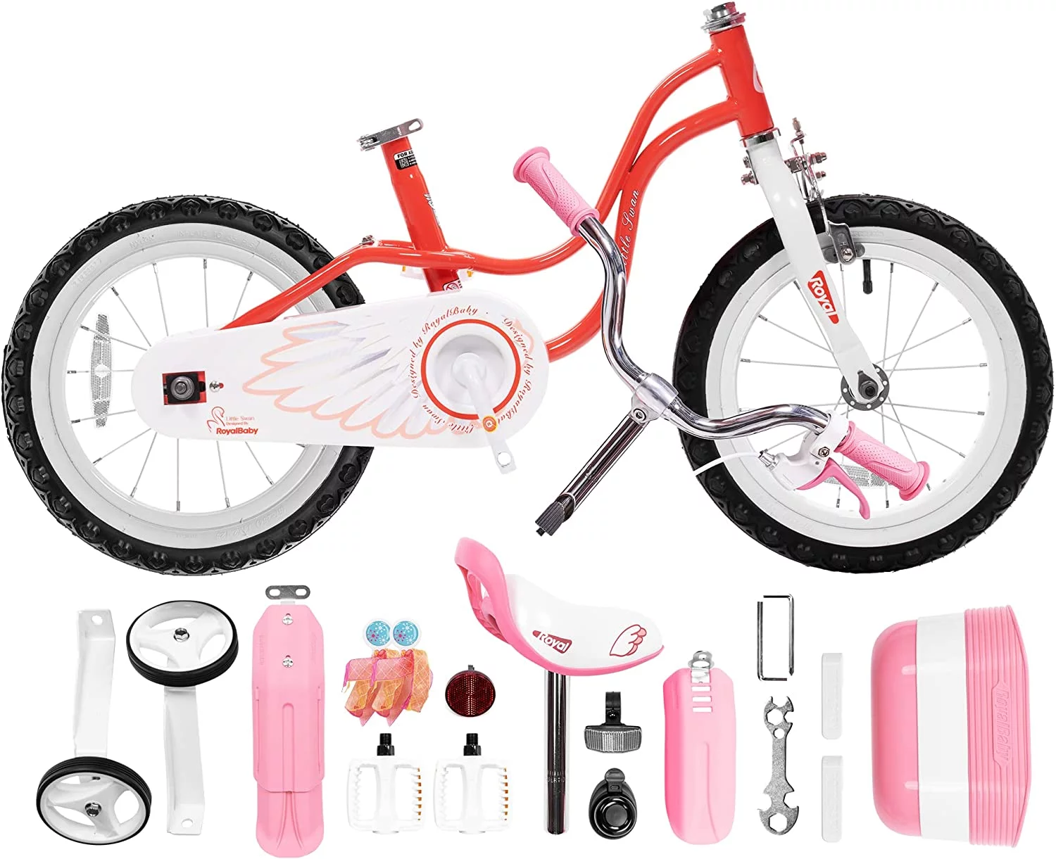 Royalbaby Little Swan Red 14 Girl's Bicycle with Training Wheels and Basket - Womvr