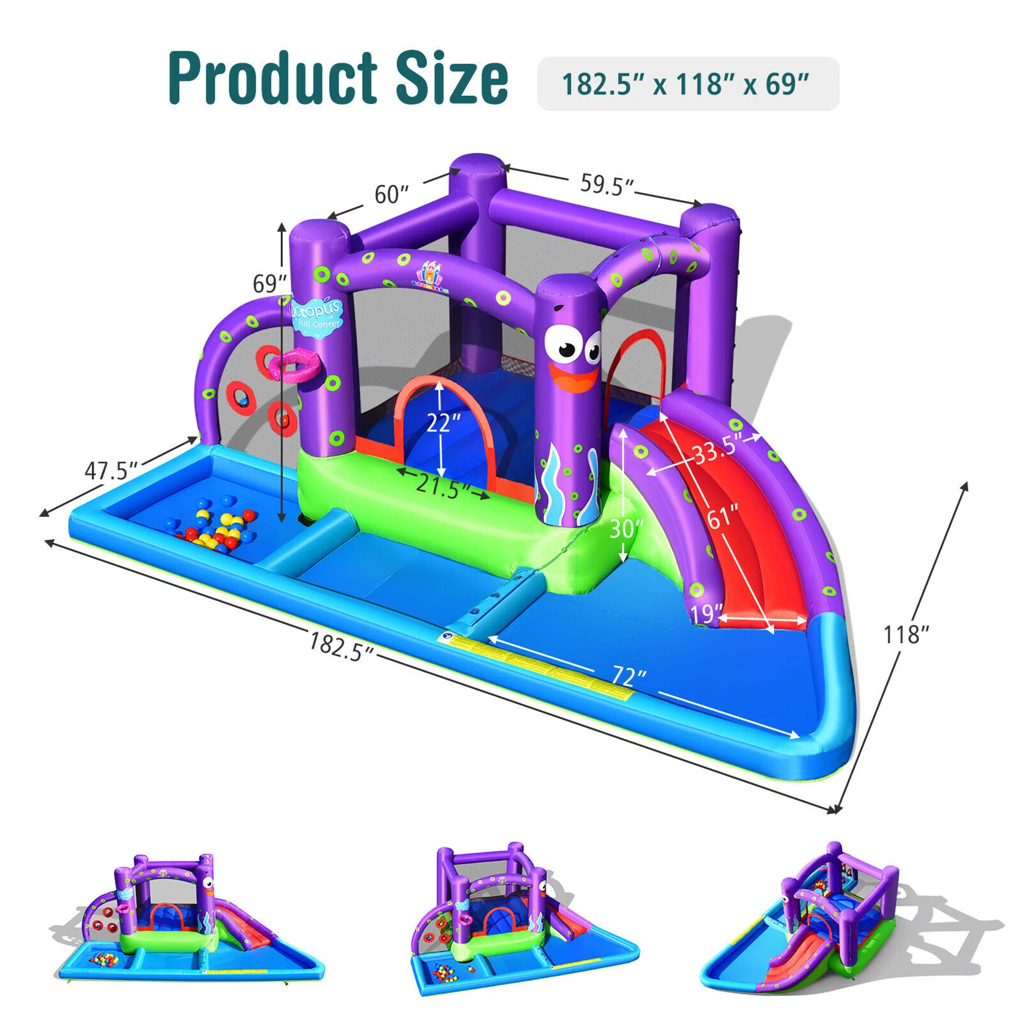 Gymax Inflatable Water Slide Castle Kids Bounce House w/ Octopus Style Blower Excluded - Womvr