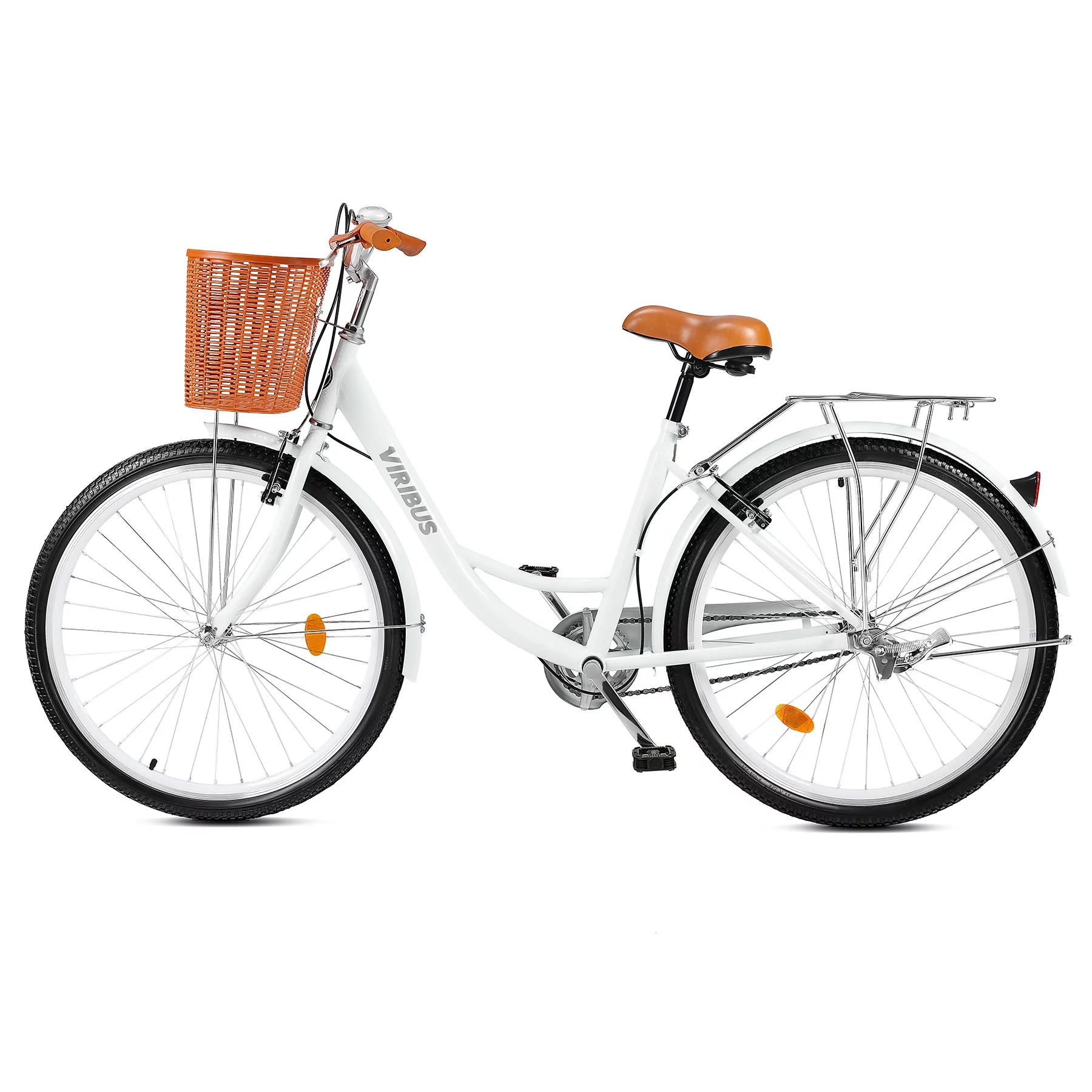Viribus 26 Inch Women's Comfort Bike with Basket Step Through Bike for Women & Men White - Womvr