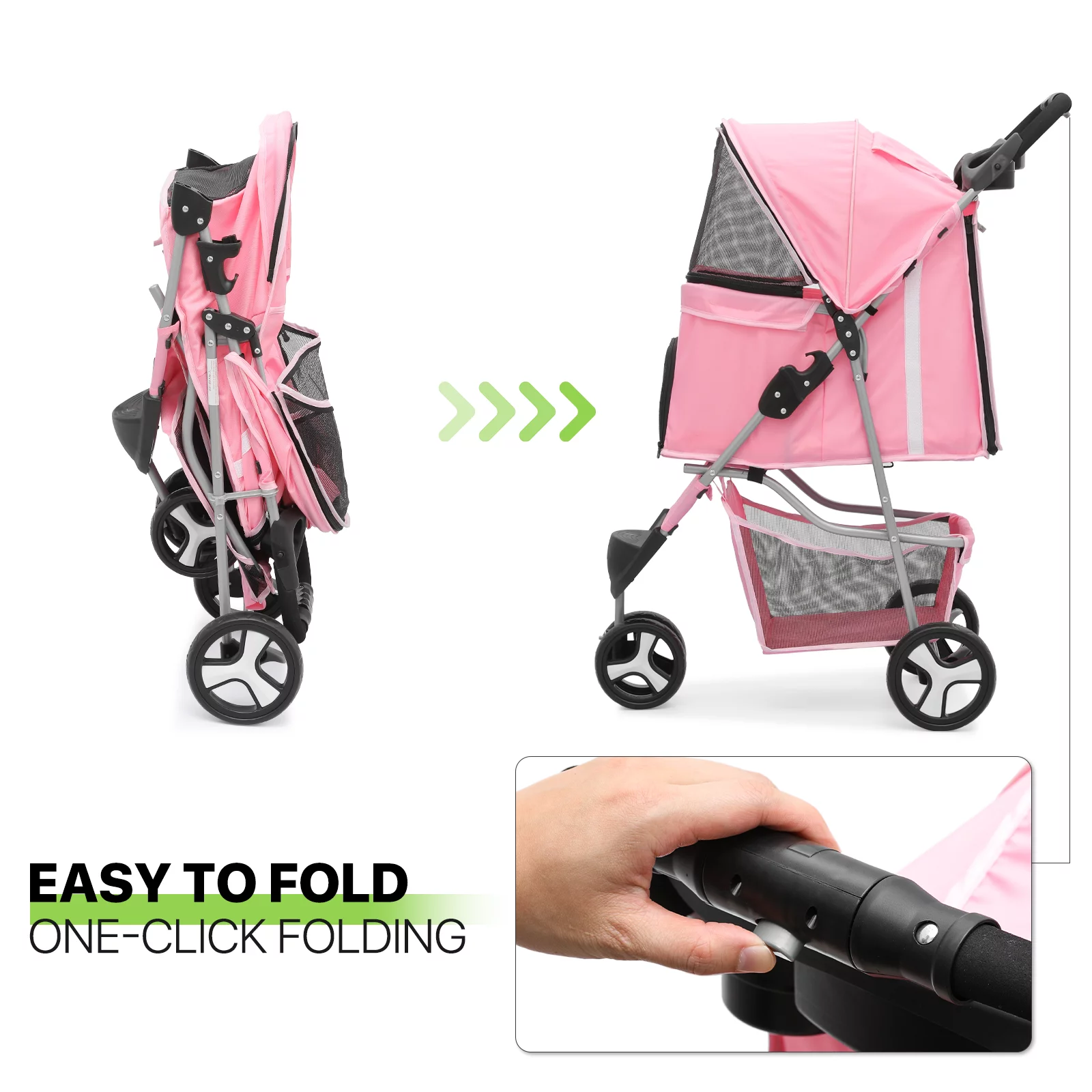 Magshion Foldable Pet Dog Stroller with Wheels, Cat Dog Stroller with Storage Basket and Cup Holder for Small and Medium Cats, Dogs, Puppy, Navy Blue - Womvr