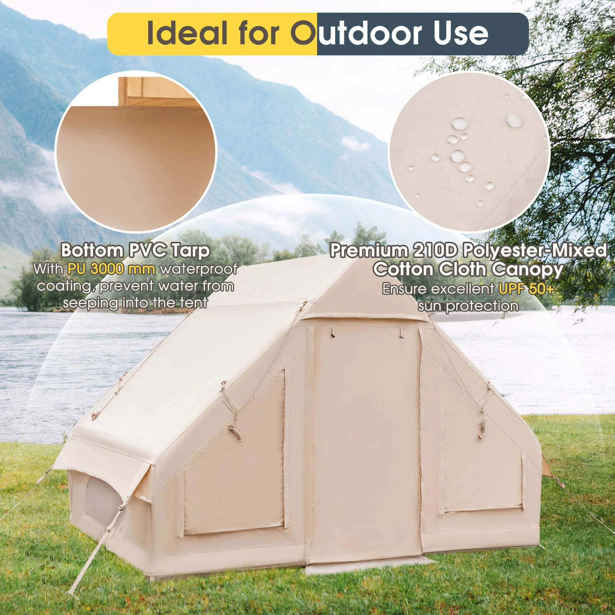 Costway Inflatable Camping Tent 2-6 People Cotton Glamping Tent for Family Camping - Womvr