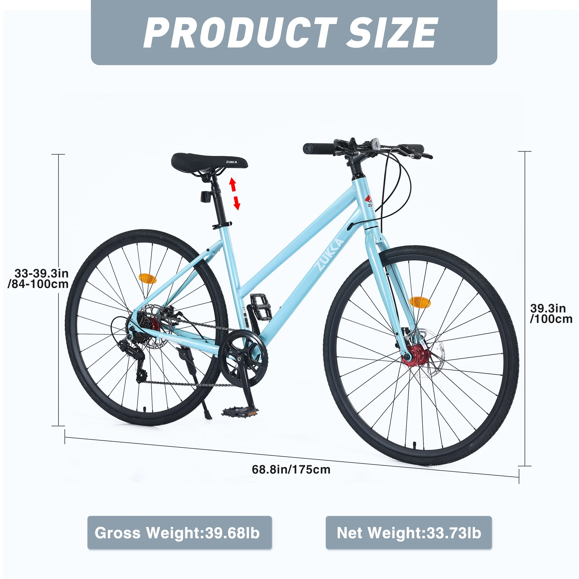 Zukka Hybrid Bicycle Road Bike for Women Girl Aluminum Alloy 700C 7 Speed Light Blue City Bike - Womvr