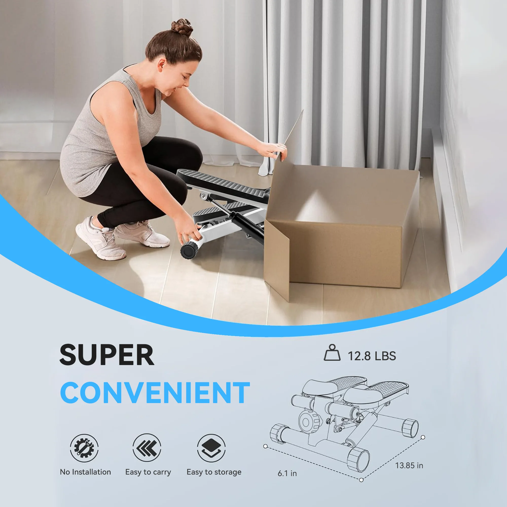 BlMZUC Mini Steppers for Exercise, Mute the Sound with Resistance Bands, 331lbs Loading Capacity, Digital Monitor, Optional Twist Motion for Home Fitness - Black - Womvr