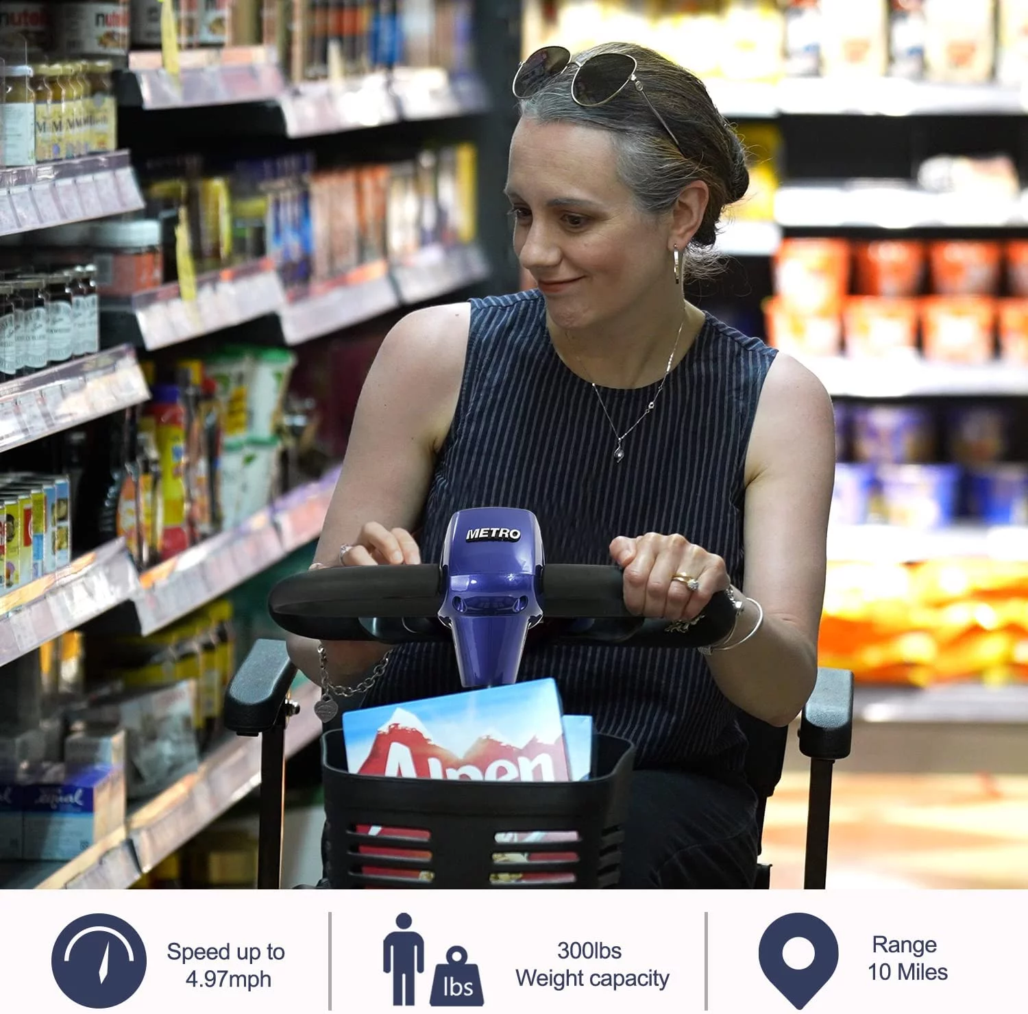 4 Wheel Mobility Scooters for Adults, Collapsible Electric Powered Wheelchair with Led Lights, 2 Cup Holders, USB Charging Port, Walking Stick Box, Up to 16 Miles, 300 lbs Capacity,Purple - Womvr