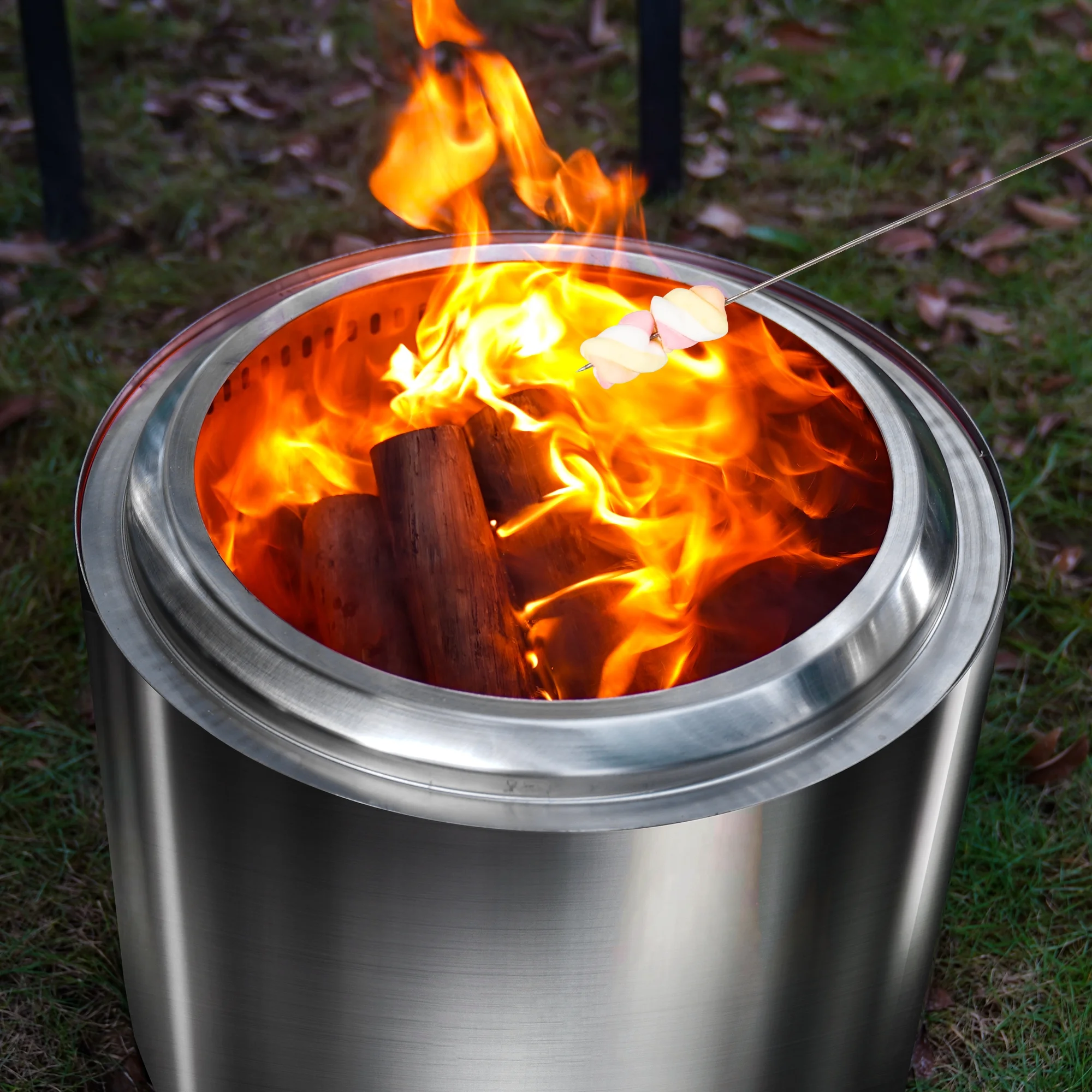 Fire Pit for Outside, 19 inch Stainless Steel Smokeless Bonfire Wood Burning Fire Pit with Removable Ash Pan, Outdoor Fire Stove for Patio Backyard Party Picnic Camping - Womvr