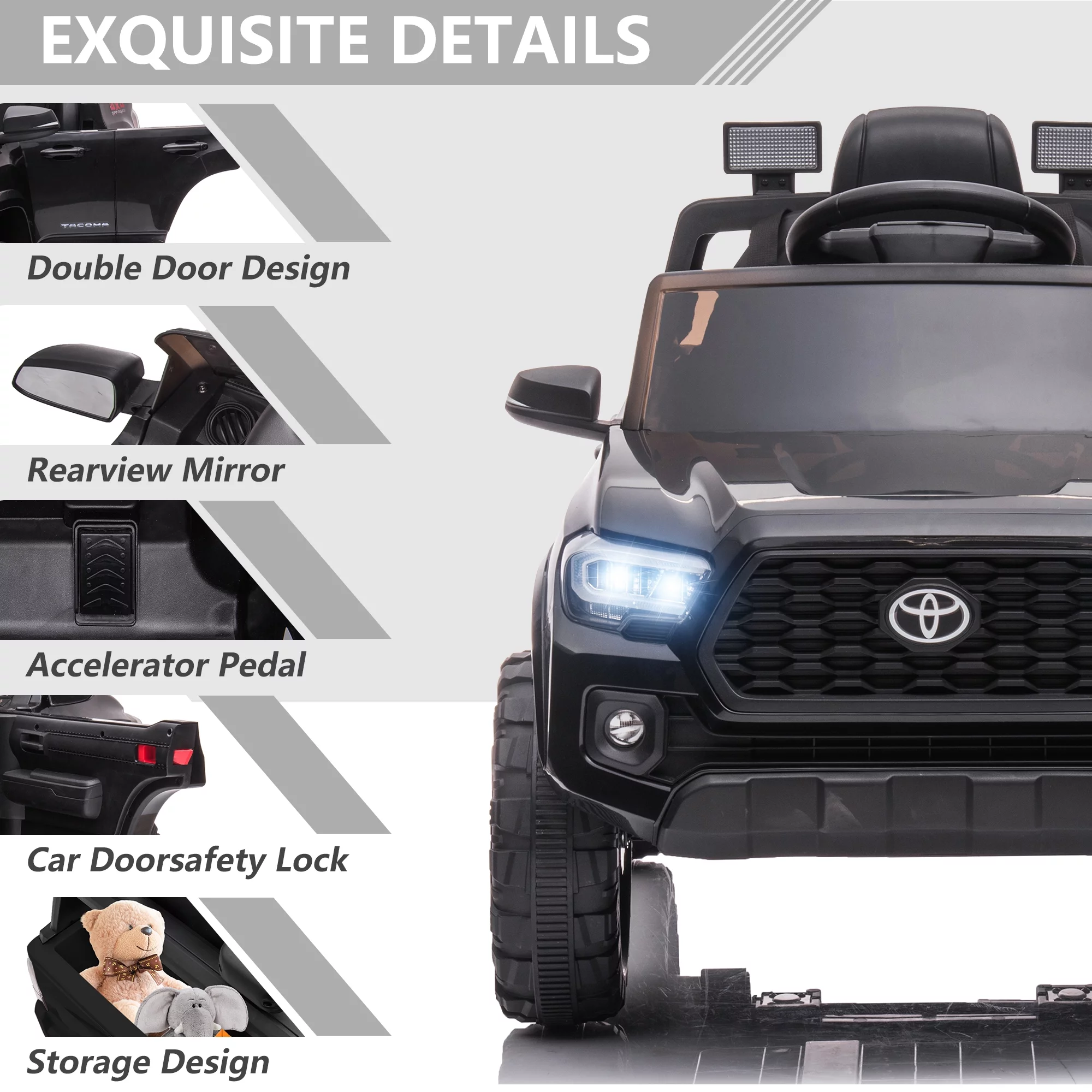 Licensed Toyota Tacoma Electric Ride on Vehicle for Kids, 12V Powered Ride on Car Toys with Remote Control, LED Lights, MP3 Player, Gray - Womvr