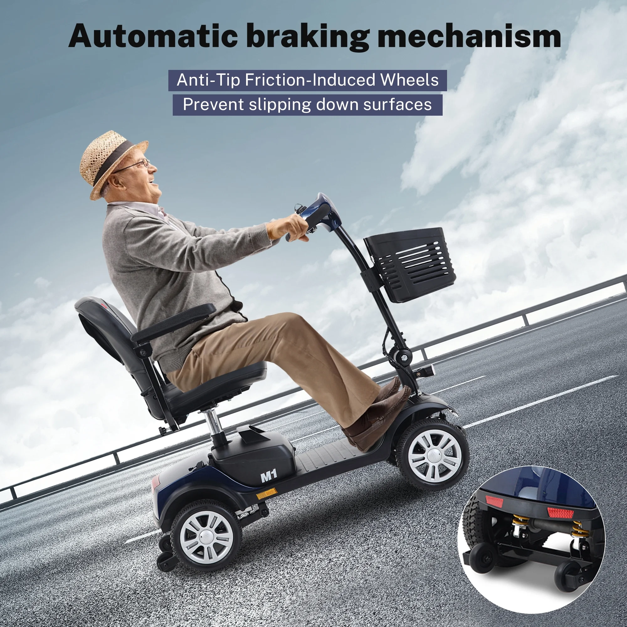 Segmart Mobility Scooter for Elderly, Durable Heavy Duty 4 Wheel Seniors Mobile Device with Lights, 300lbs, Blue - Womvr