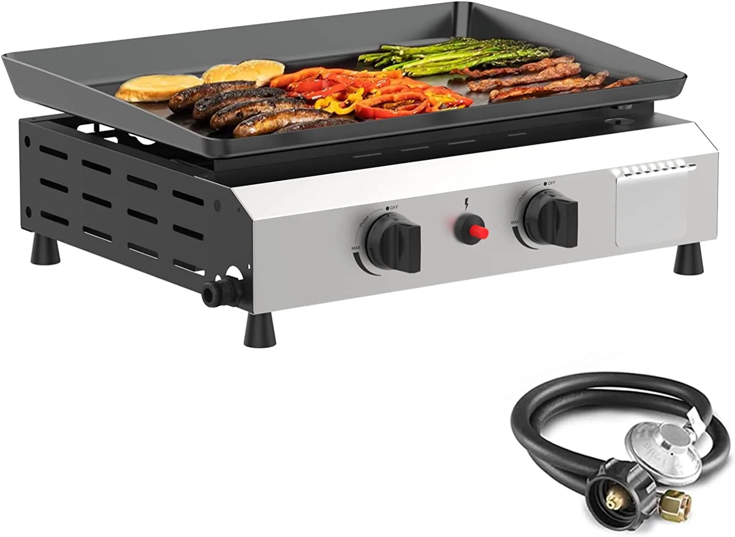 SKOK 3 Burner Gas Griddle-Outdoor Propane Griddle-BTU Propane Fuelled, Portable Flat Top Gas Grill Camping Griddle Station with Side Shelves for Kitchen - Womvr