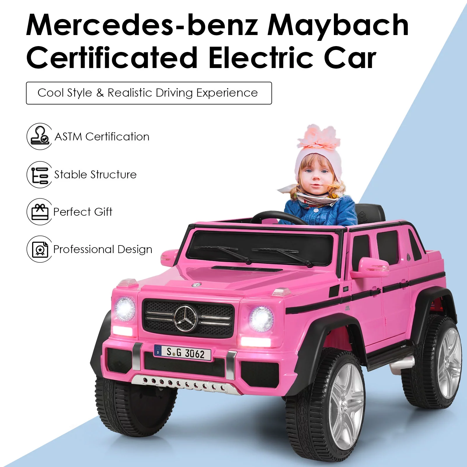 Infans 12V Licensed Mercedes-Benz Kids Ride On Car RC Motorized Vehicles w/ Trunk Pink - Womvr