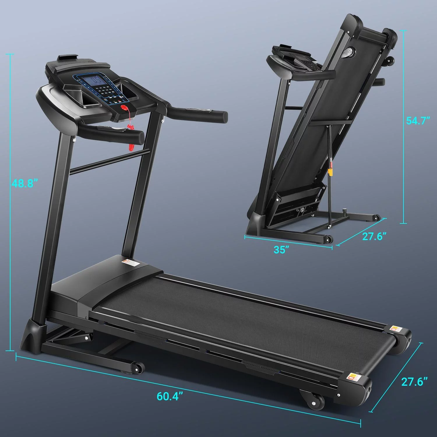 Tikmboex 15-Level  Auto Incline Treadmill with Bluetooth Speaker and LCD Dispaly, Electric Smart Control Running Machine for Exercise, Blue Black - Womvr