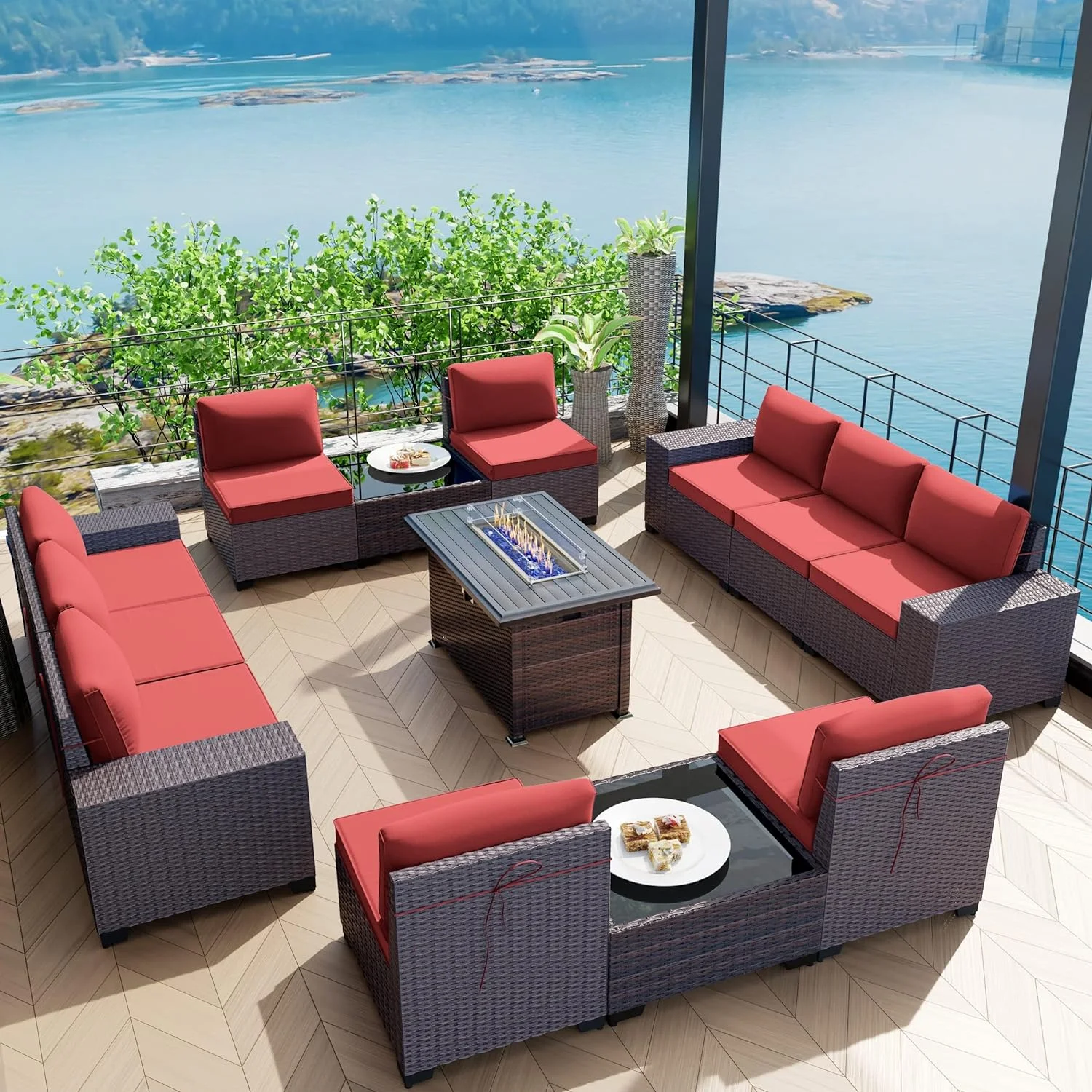 Gotland 13 Pieces Outdoor Patio Rattan Wicker Furniture Set with 43