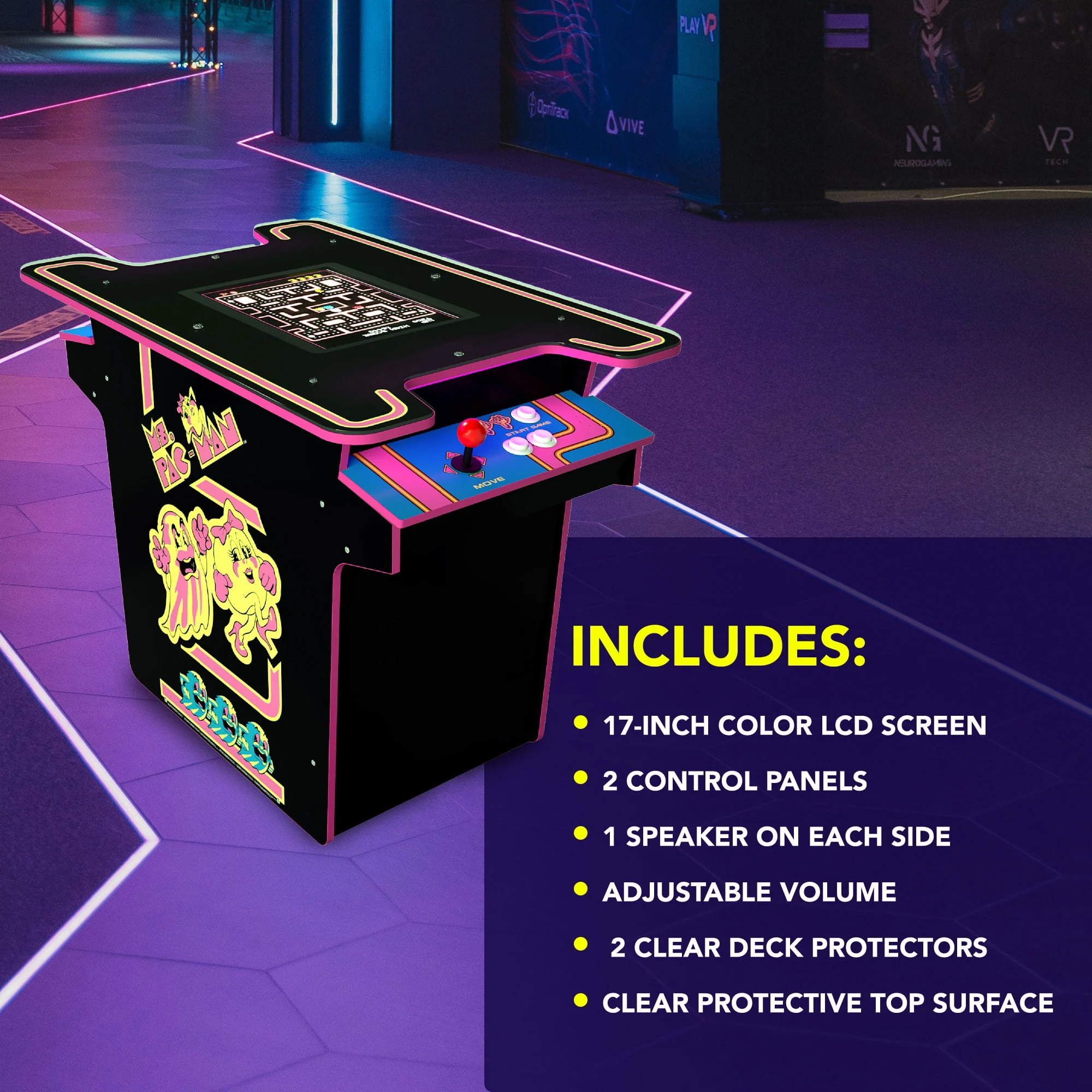 Arcade1UP Ms. PAC-MAN Head-to-Head Arcade Table with 12 Games in 1, Black - Womvr