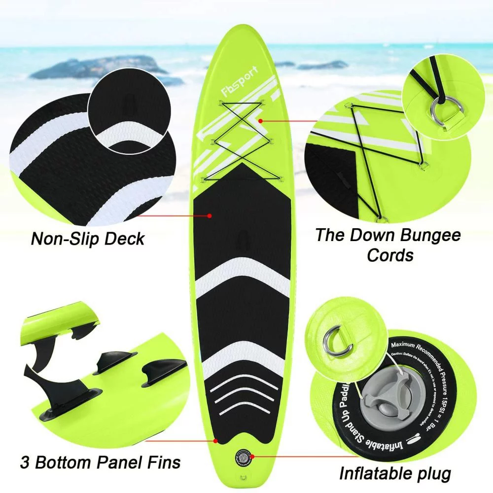 Fbsport 11ft Inflatable Paddle Board SUP, 6'' Thick W/Paddling Fins Pump & Accessories Pack, Green - Womvr
