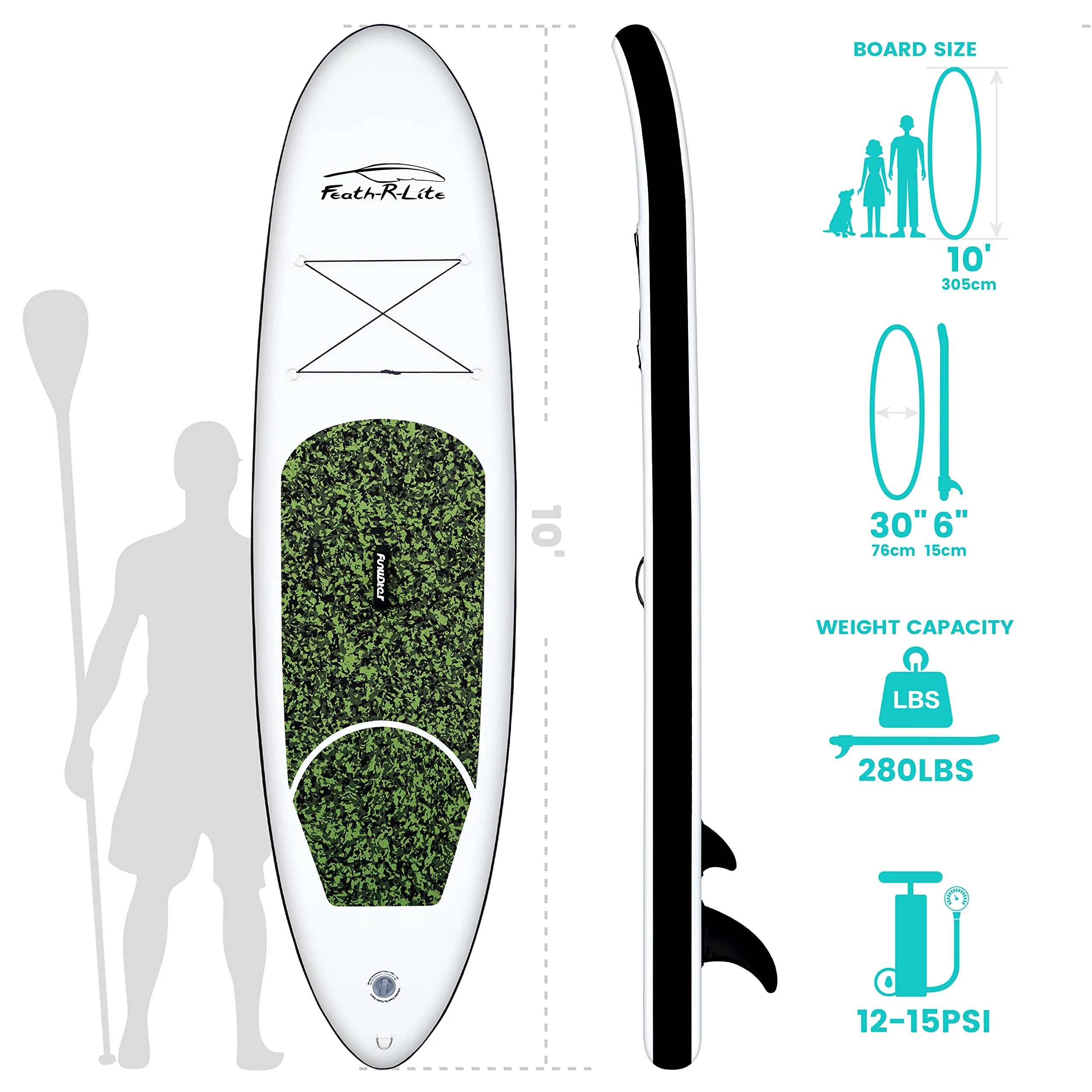 Feath-R-lite Inflatable Stand Up Paddle Board, SUP Red Camo Pattern Paddle Board 10'x30''x6'' (LxWxH),Adjustable Aluminum Paddle and Grey Back Hand Pump,Fins, Unisex - Womvr