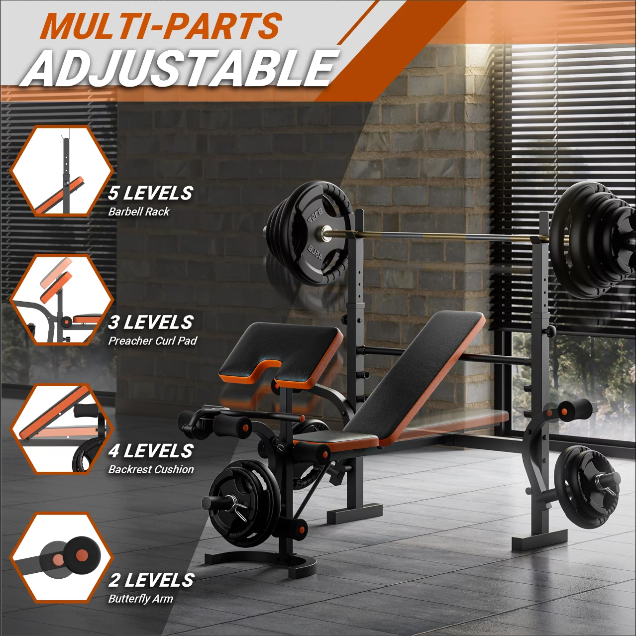 GIKPAL 660lb 6-in-1 Adjustable Weight Bench with Multi-Purpose Workout Bench Set With Barbel Rack and Leg Developer for Home Gym Full Body Function Strength Training - Womvr