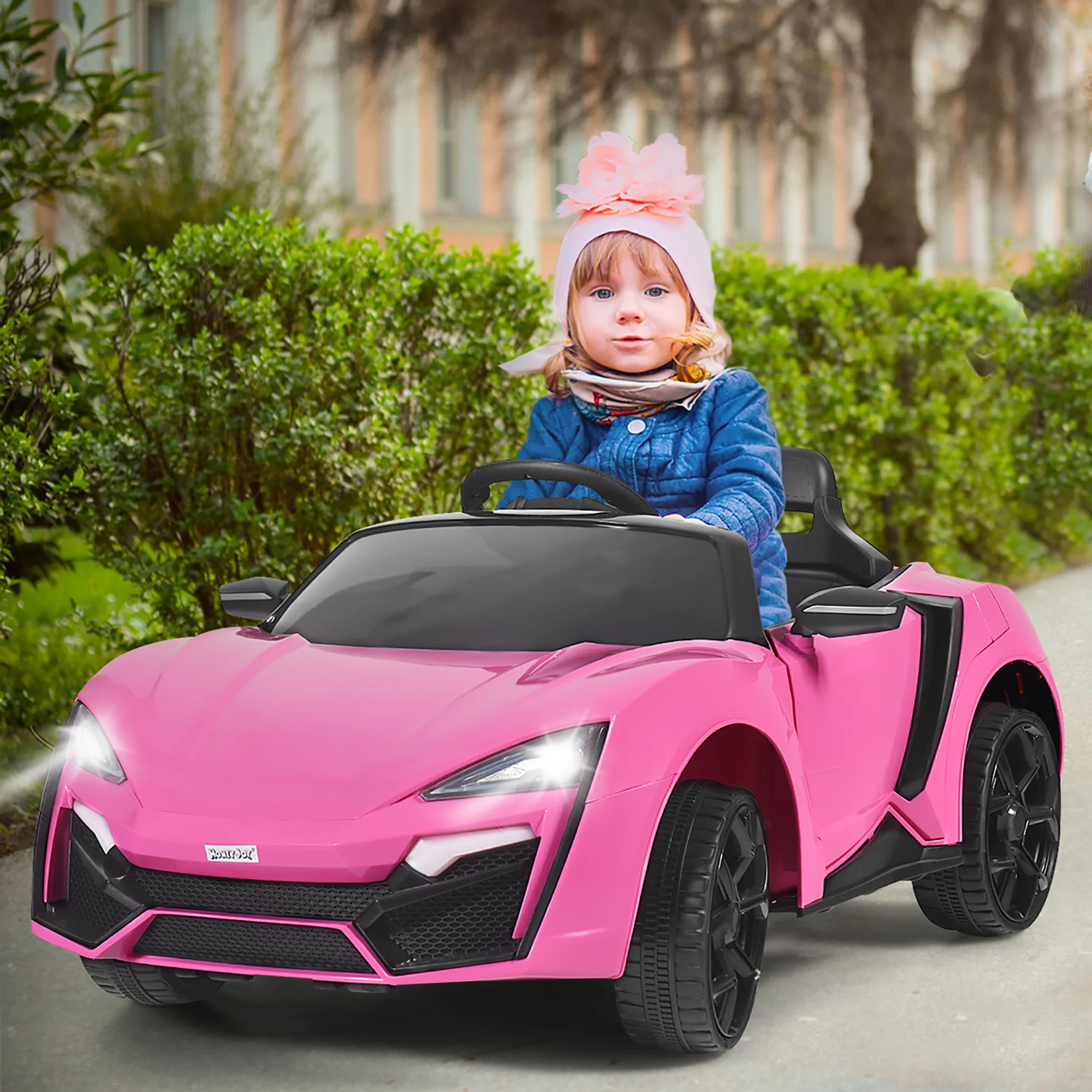 Costway 12V Kids Ride On Car 2.4G RC Electric Vehicle w/ Lights MP3 Openable Doors Pink - Womvr