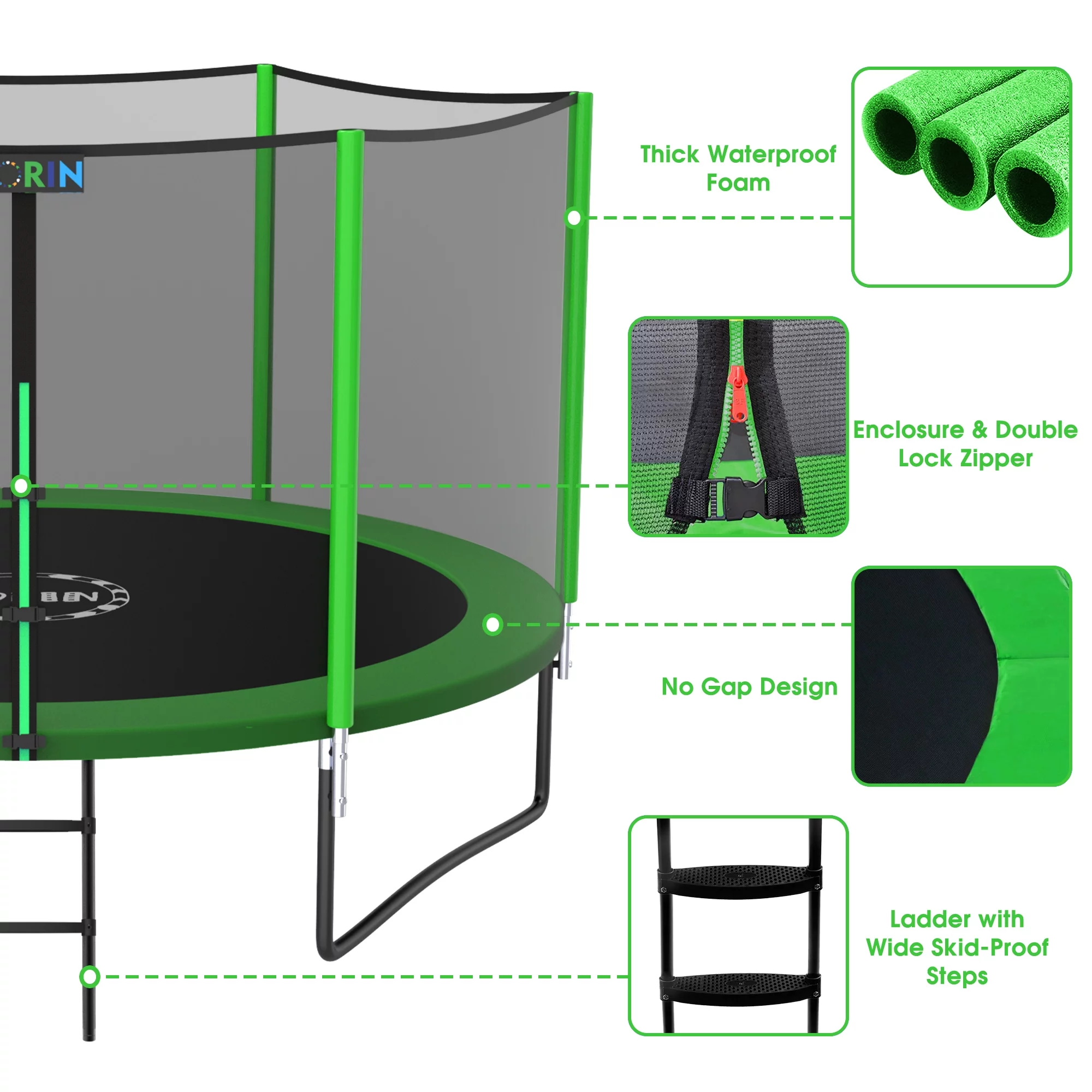 YORIN Trampoline for 2-3 Kids, 8 FT Trampoline for Adults with Enclosure Net, Ladder, Light, 800LBS Weight Capacity Outdoor Round Recreational Trampoline, Heavy Duty Trampoline - Womvr