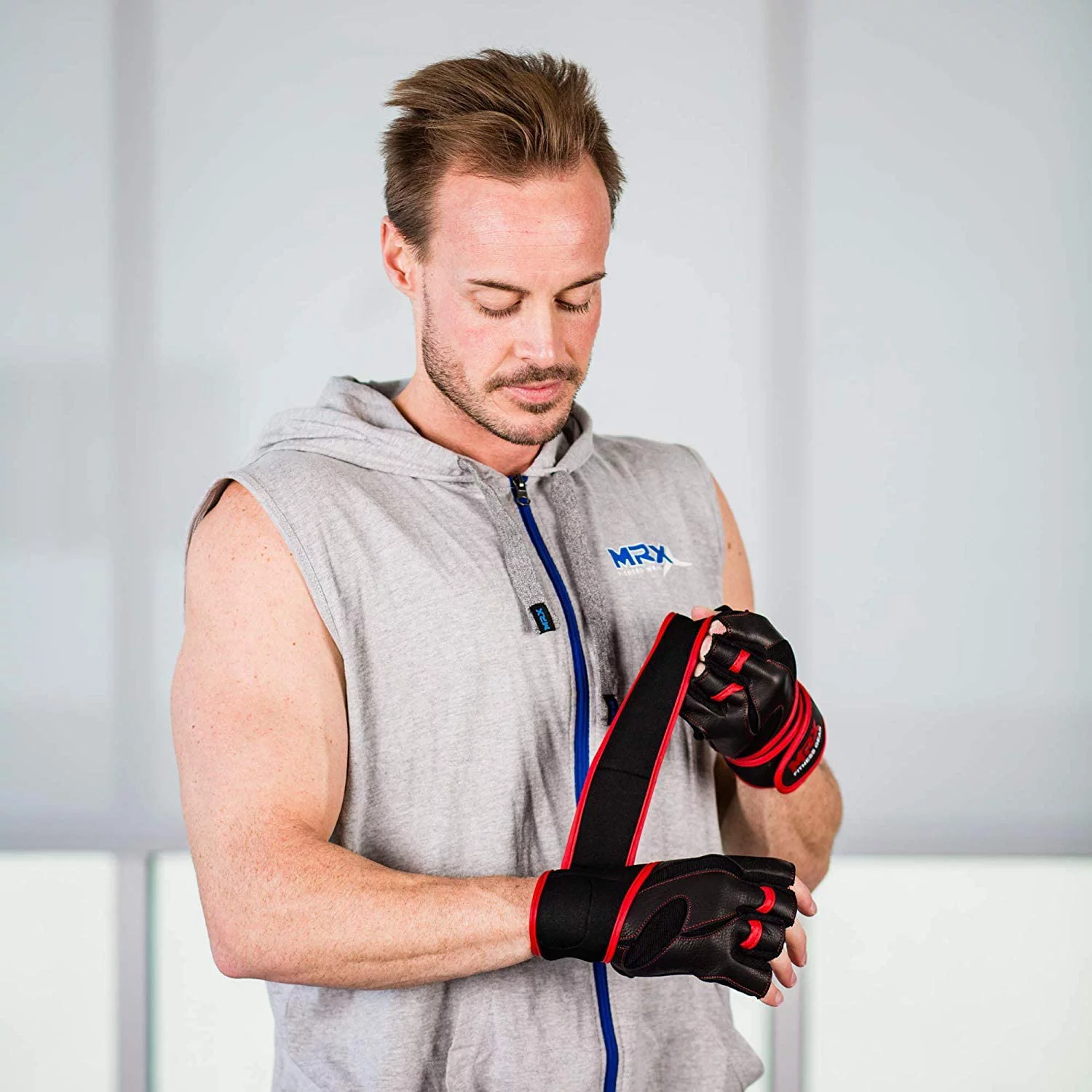 MRX Weight Lifting Gloves Gym Power Training Fitness Bodybuilding Glove Long Wrist Strap Black / Red M - Womvr