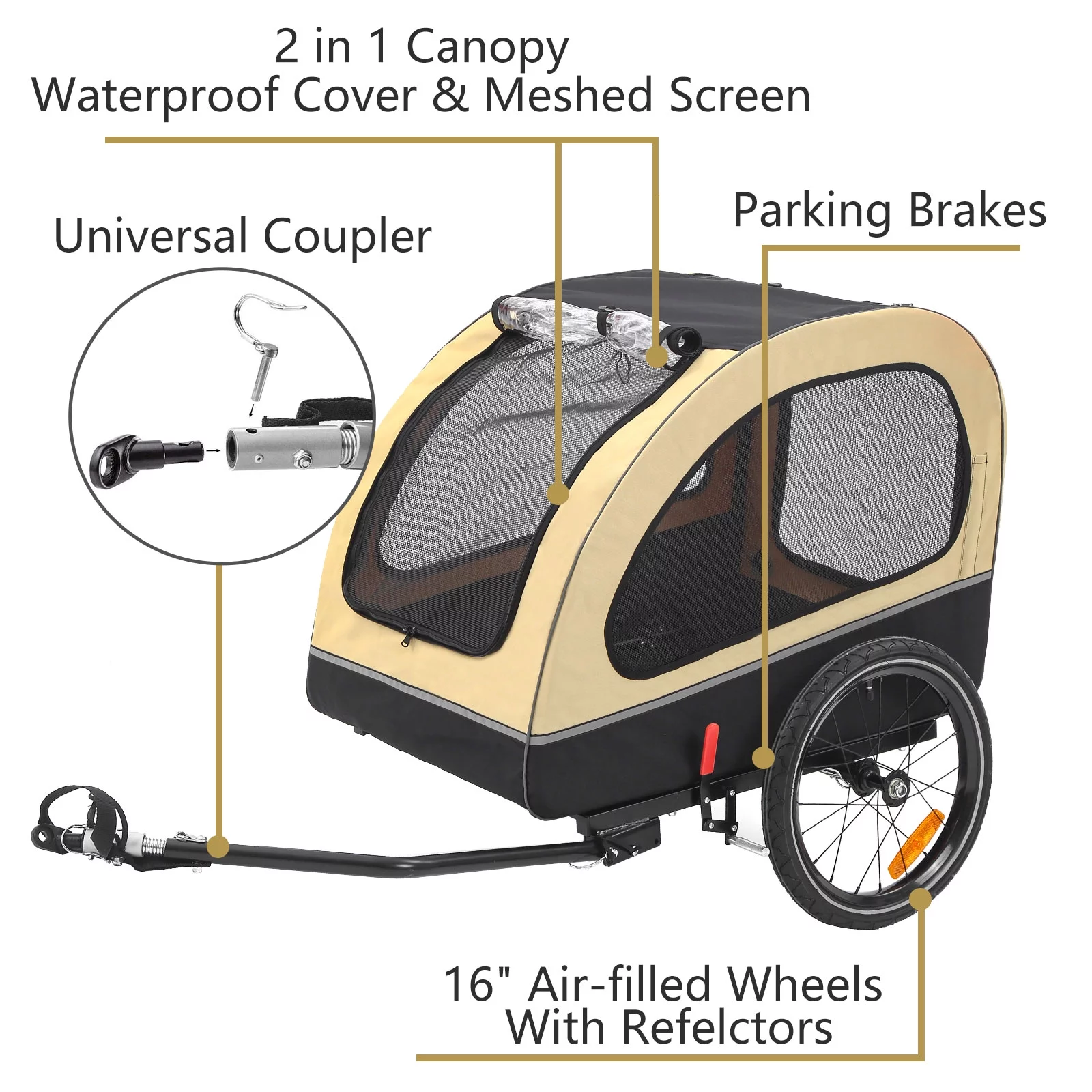 MOJAY Foldable Dog Bike Trailer with Rear Entrance for Small and Medium Pets Under 88 lbs, Outdoor Bike Trailer, Green - Womvr