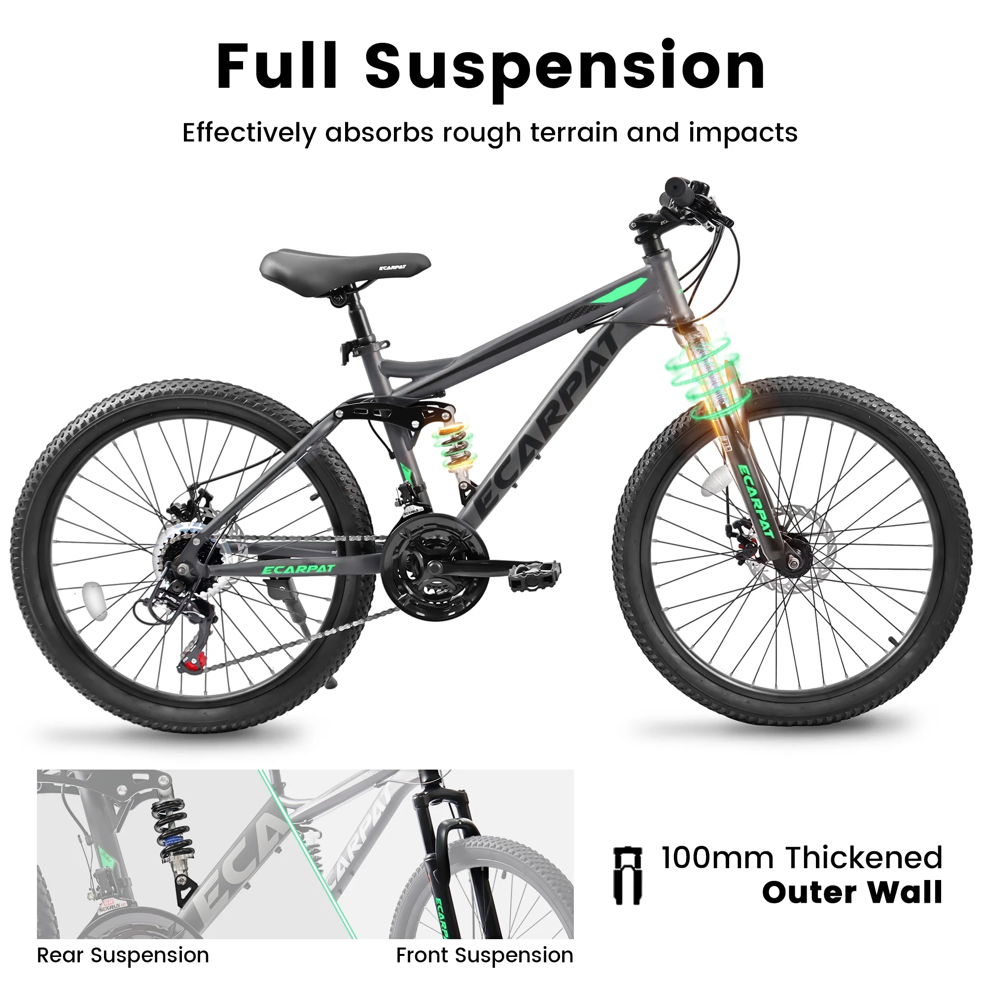 CHAMPIERRE 24 inch Mountain Bike for Men and Women, 21-Speed Adult Trail Bike for Young Boys Girls, Gray - Womvr
