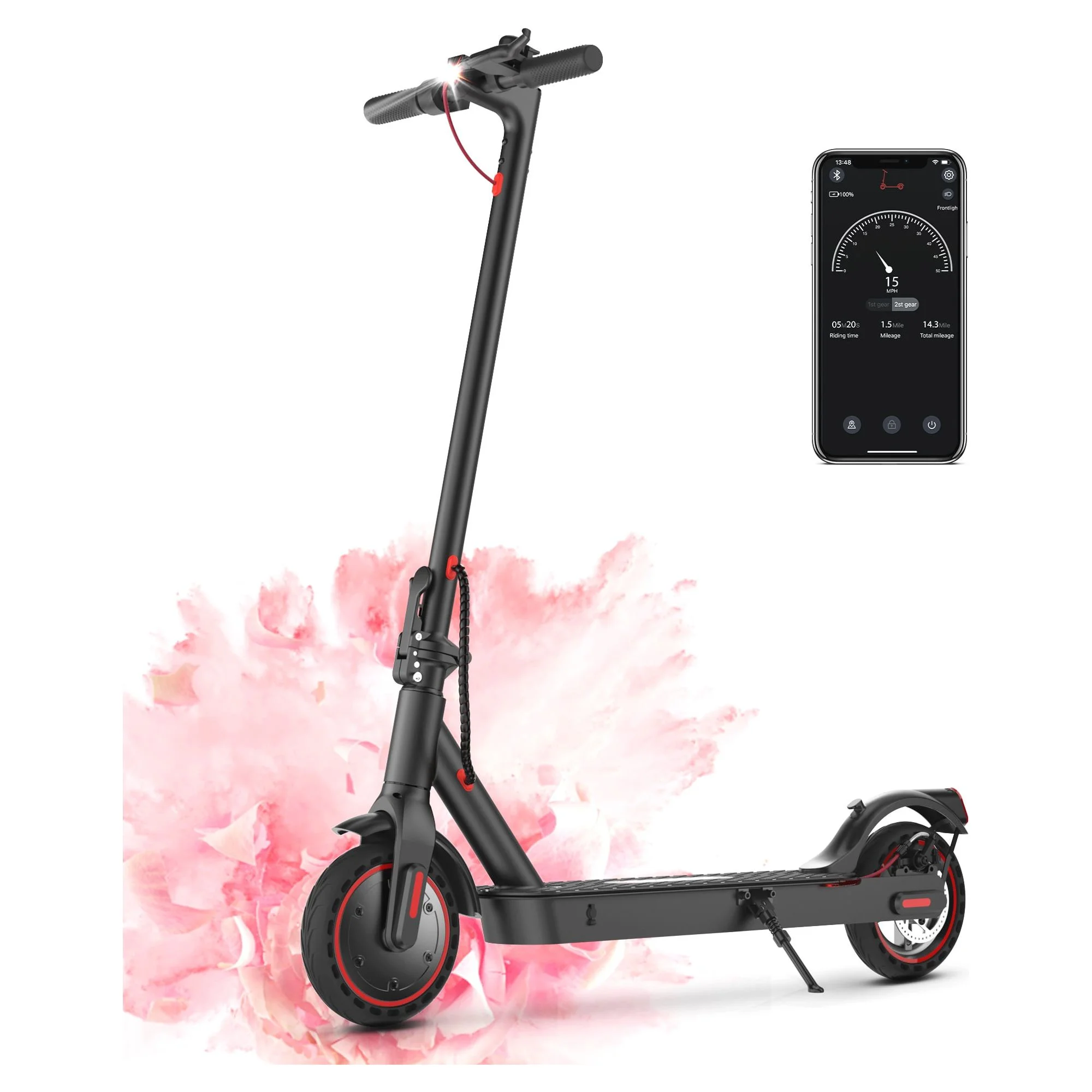 iScooter Electric Scooter,12-21 Miles Range, 19 MPH Top Speed, 350W Foldable Commuting Electric Scooter with Double Braking System and APP for Adults and Teens - Womvr