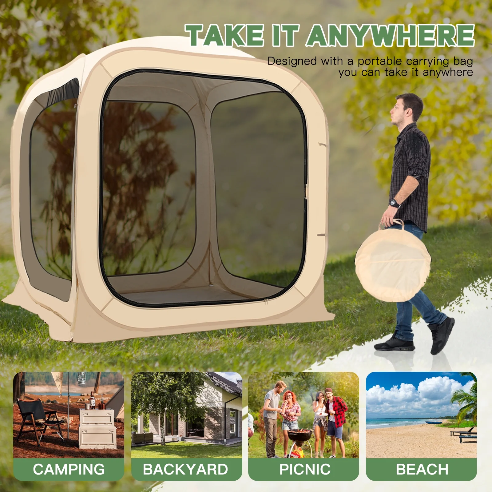 NAIZEA Instant Pop-Up Sports Mesh Tent, Outdoor Screen House Tent - Womvr