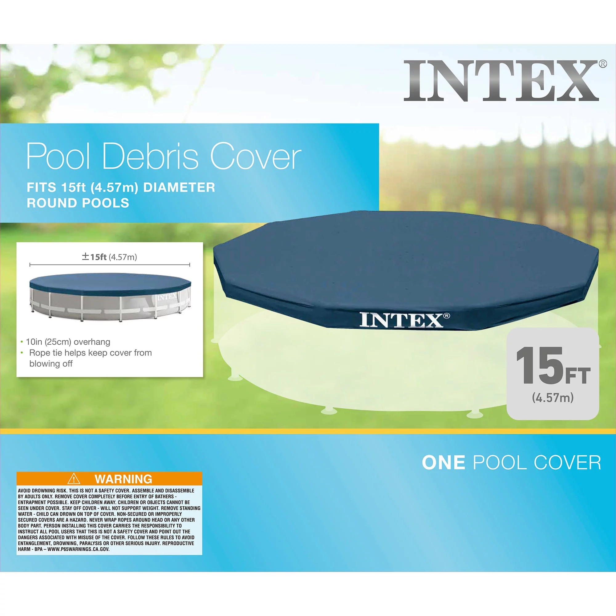 Intex 15ft x 42in Prism Frame Above Ground Swimming Pool Set with Debris Cover - Womvr