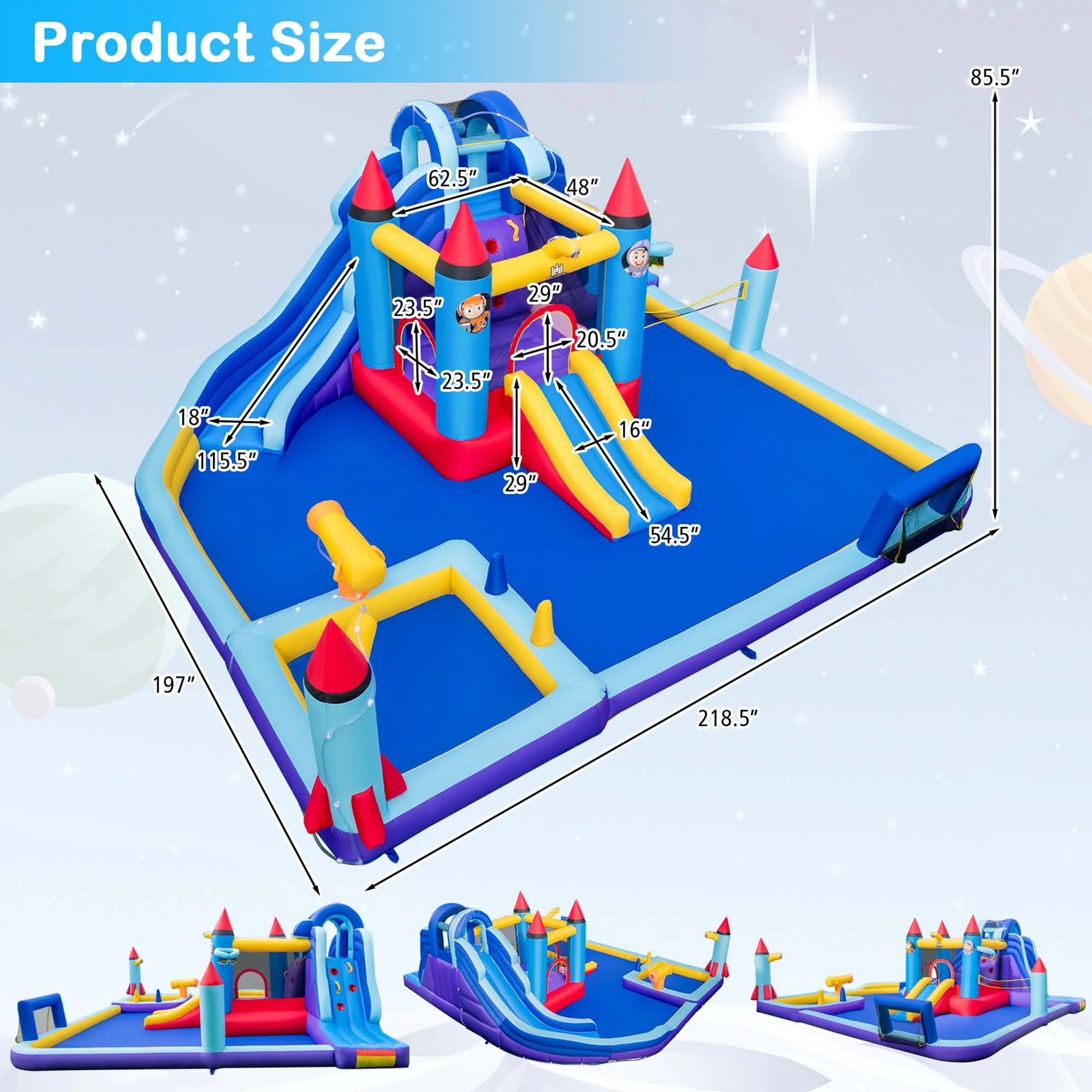 Costway Rocket Theme Inflatable Water Slide Park with 2 Slides Splash Pool without Blower - Womvr
