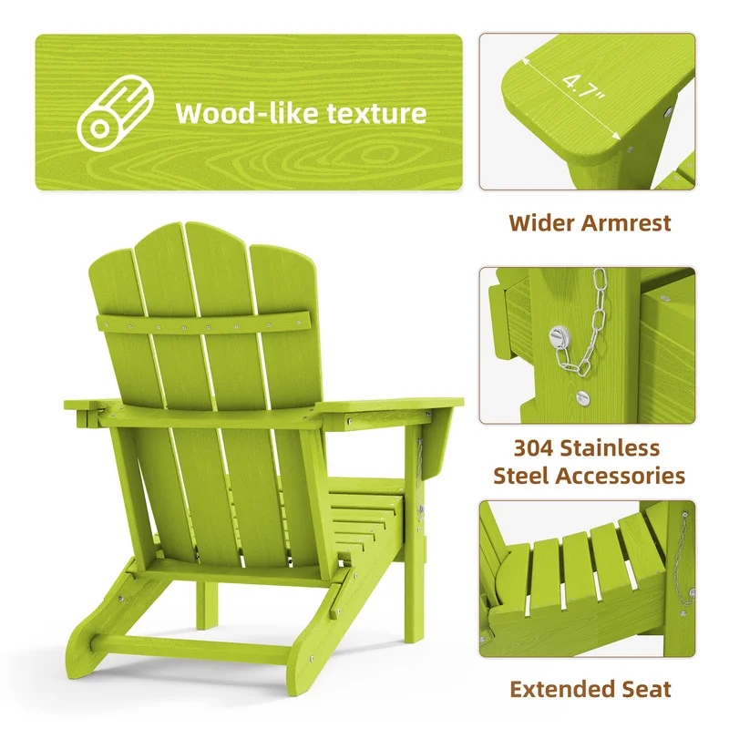 Outdoor Patio Folding HDPE Resin Adirondack Chair, Red - Womvr