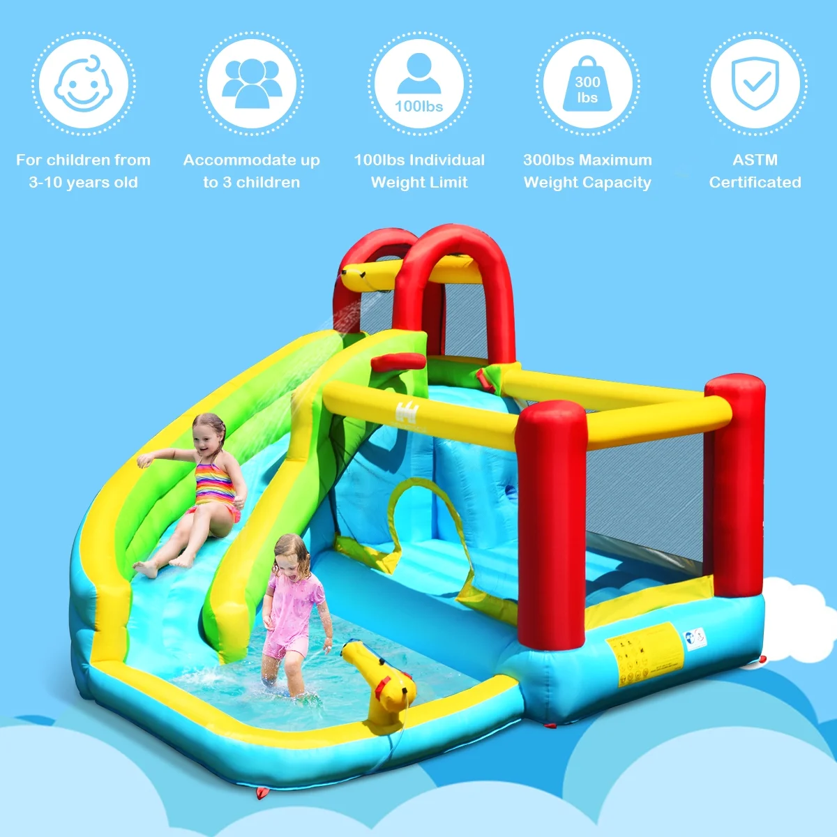 Infans Inflatable Kids Water Slide Jumper Bounce House Splash Water Pool Without Blower - Womvr