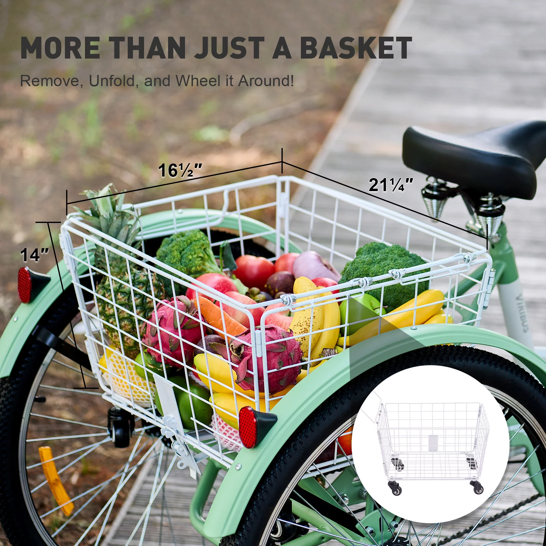 VIRIBUS 24 Inch Adult Trike 7 Speed Bike w Adjustable Seat 2 Baskets Matte Gray - Womvr