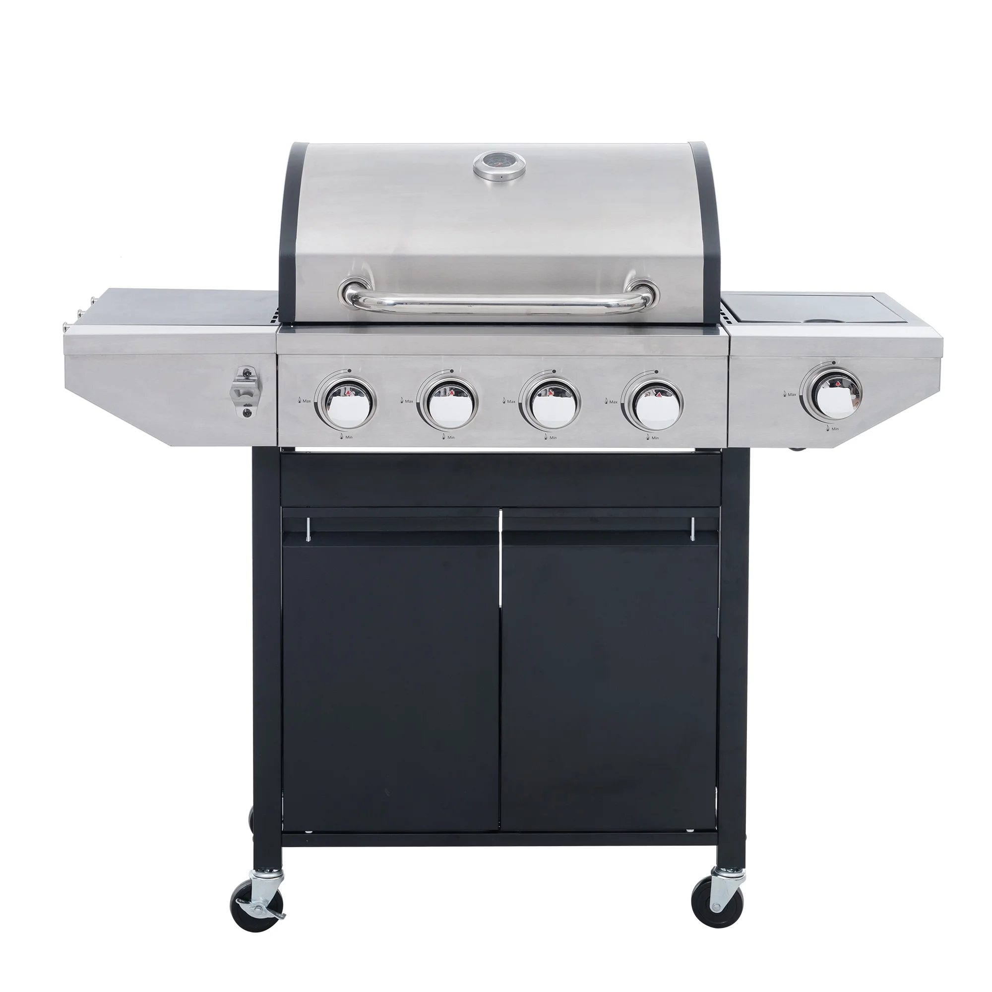 4 Burner Propane Gas Grill, Stainless Steel Barbecue Grill with Side Burner and Thermometer, 46,700BTU Outdoor BBQ Camping Grill - Womvr