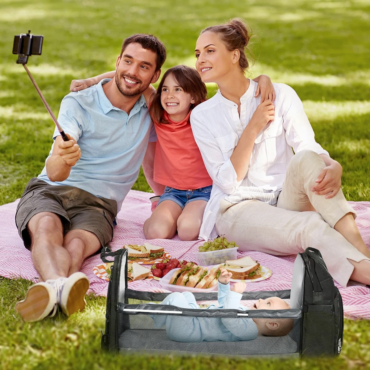 Diaper Bag Backpack,Multifunction 3 in 1 Waterproof Travel Back Pack,Baby Changing Bags with Changing Pad, Stroller Straps, Unisex, Green - Womvr