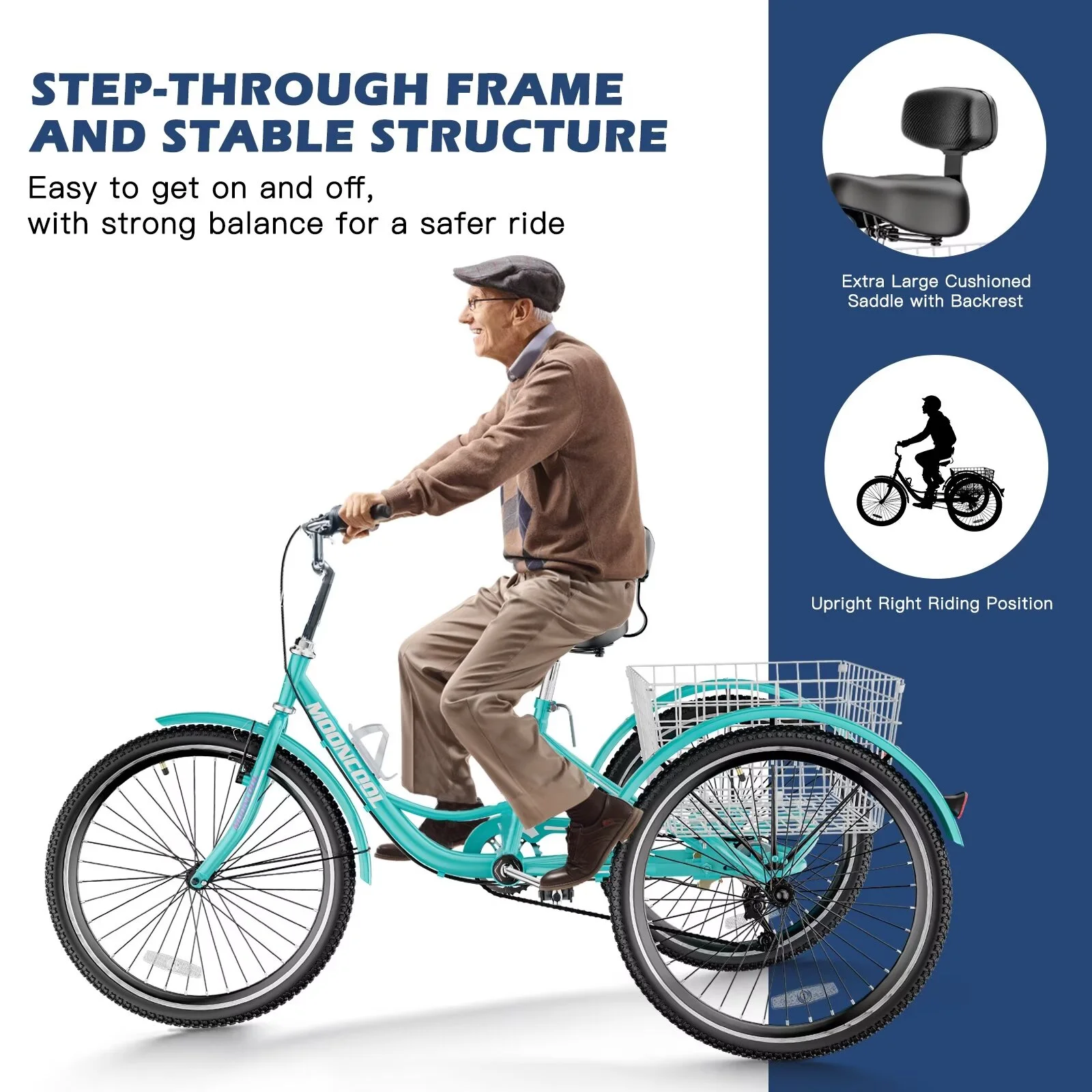 MOPHOTO 20/24/26 inch Adult Tricycle Folding 3 Wheel Cruiser Bikes 7 Speed, Portable and Foldable Trikes with Cargo Basket for Men & Women Outdoor Cycling, Purple - Womvr