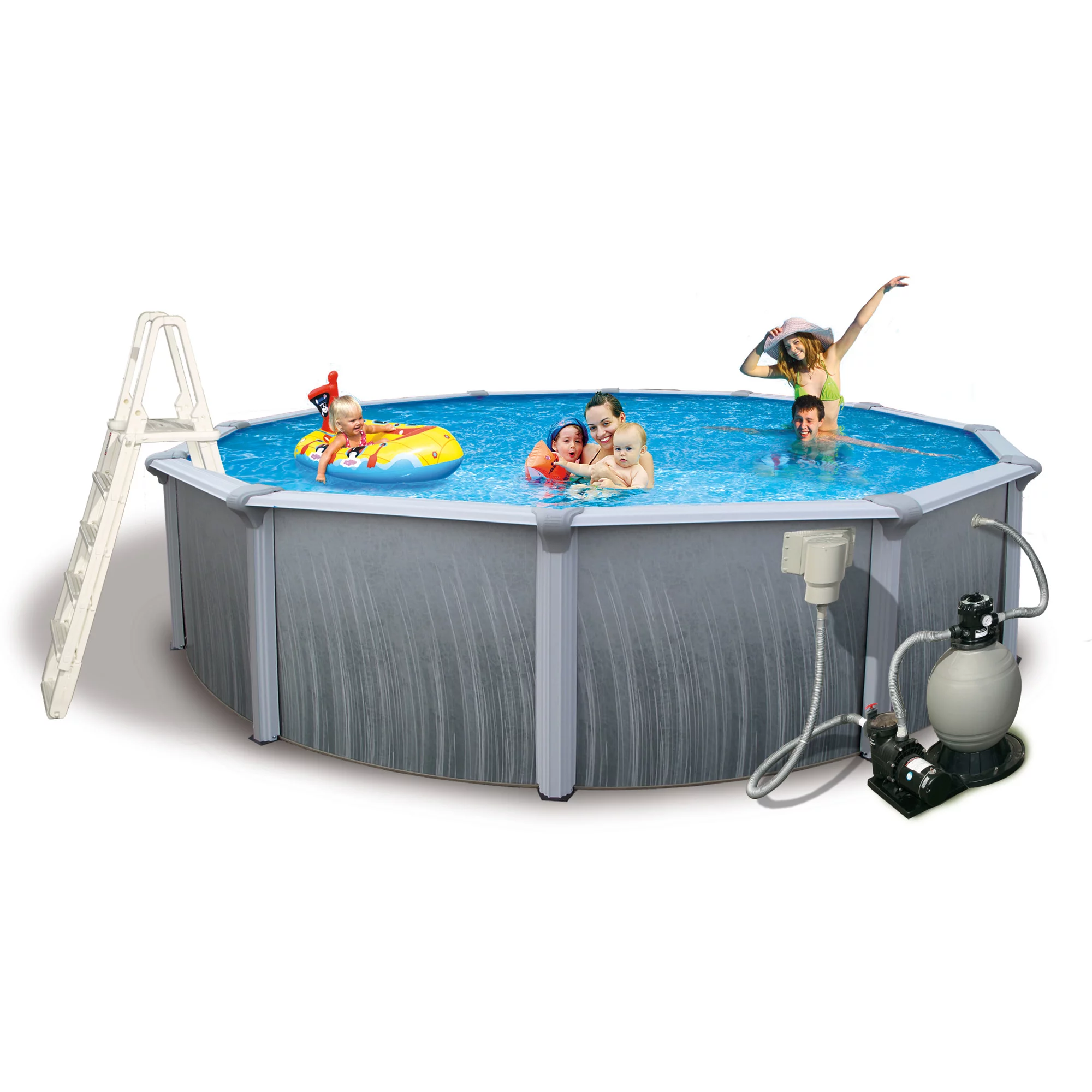Blue Wave Martinique 15-ft Round 52-in Deep 7-in Top Rail Metal Wall Swimming Pool Package - Womvr