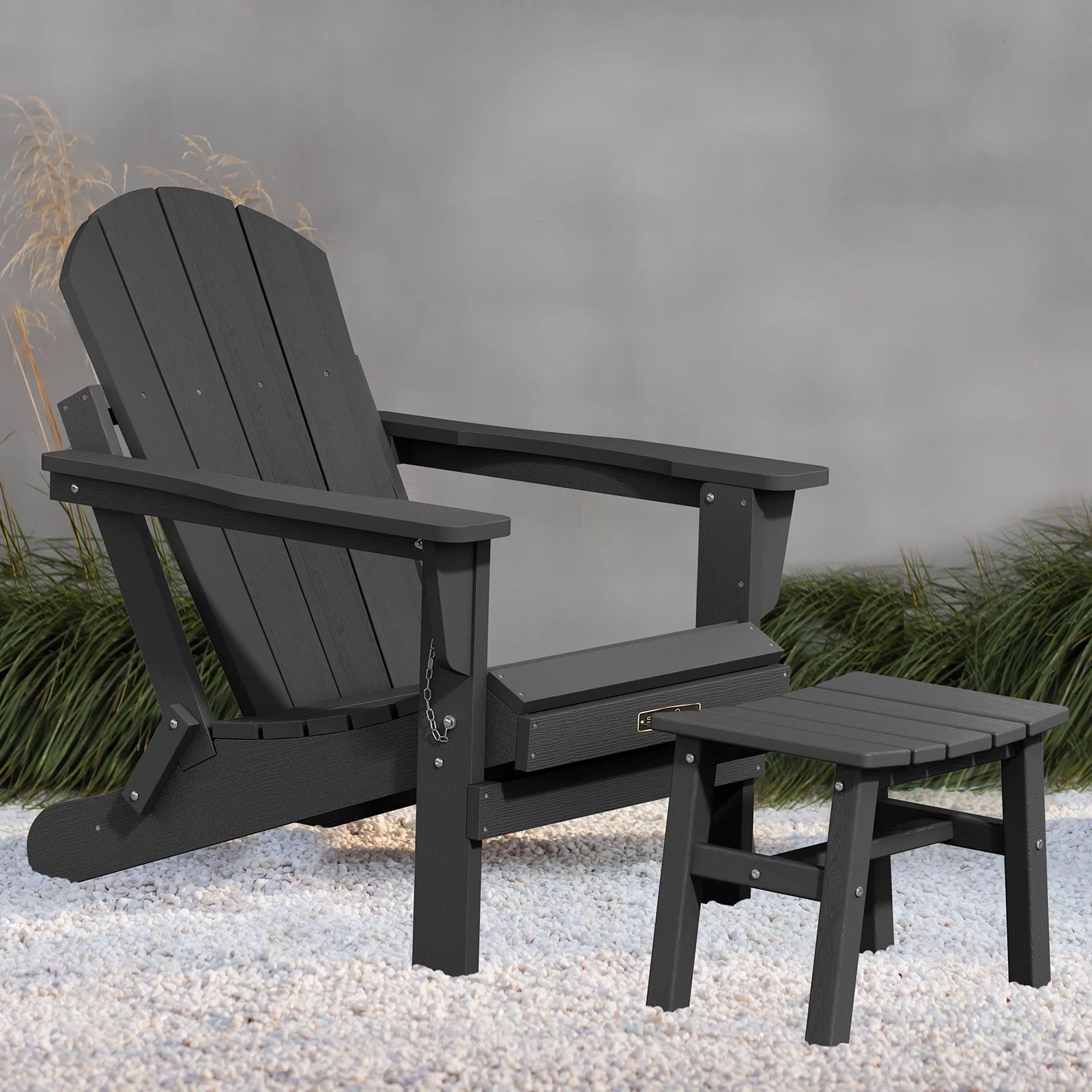 Outdoor Patio Folding HDPE Resin Adirondack Chair, Red - Womvr