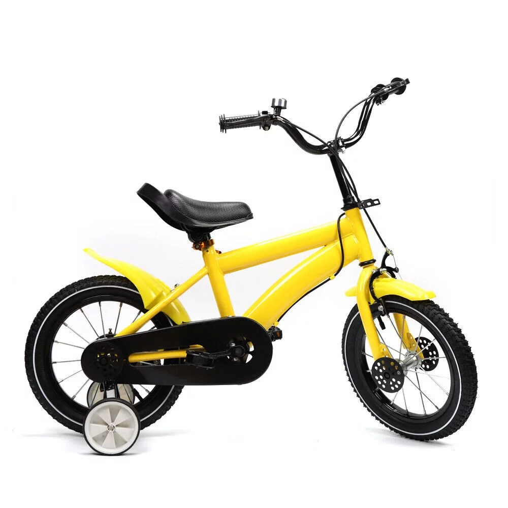 Loyalheartdy 14 Inch Yellow Kids Bike Adjustable Height Children Bicycle Universal Child Cycle with Safe Training Wheels - Womvr