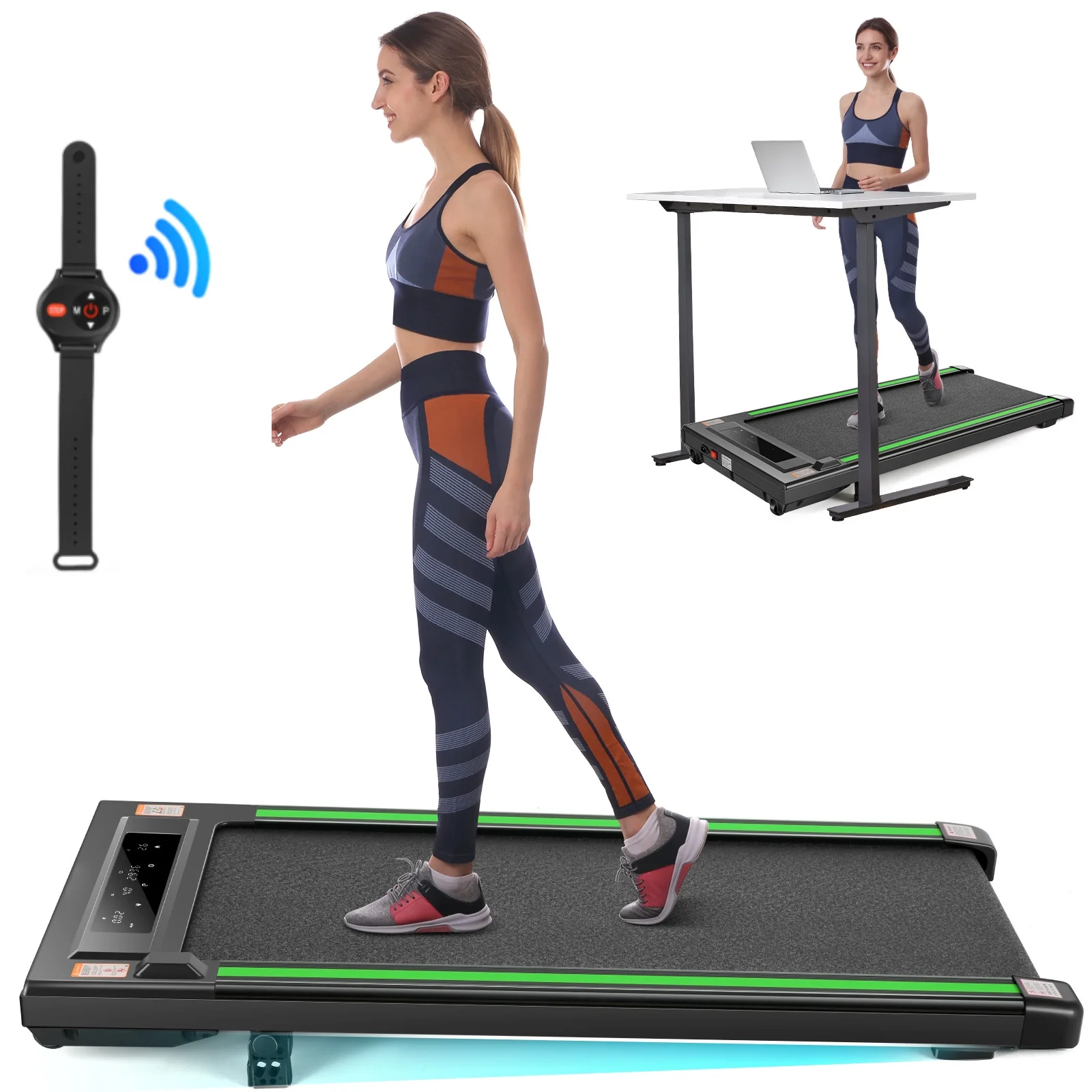 Tikmboex 2.5HP Walking Pad Under Desk Treadmill with LED Touch Screen Remote Control, 2 in 1 Treadmills for Home Office, Black - Womvr